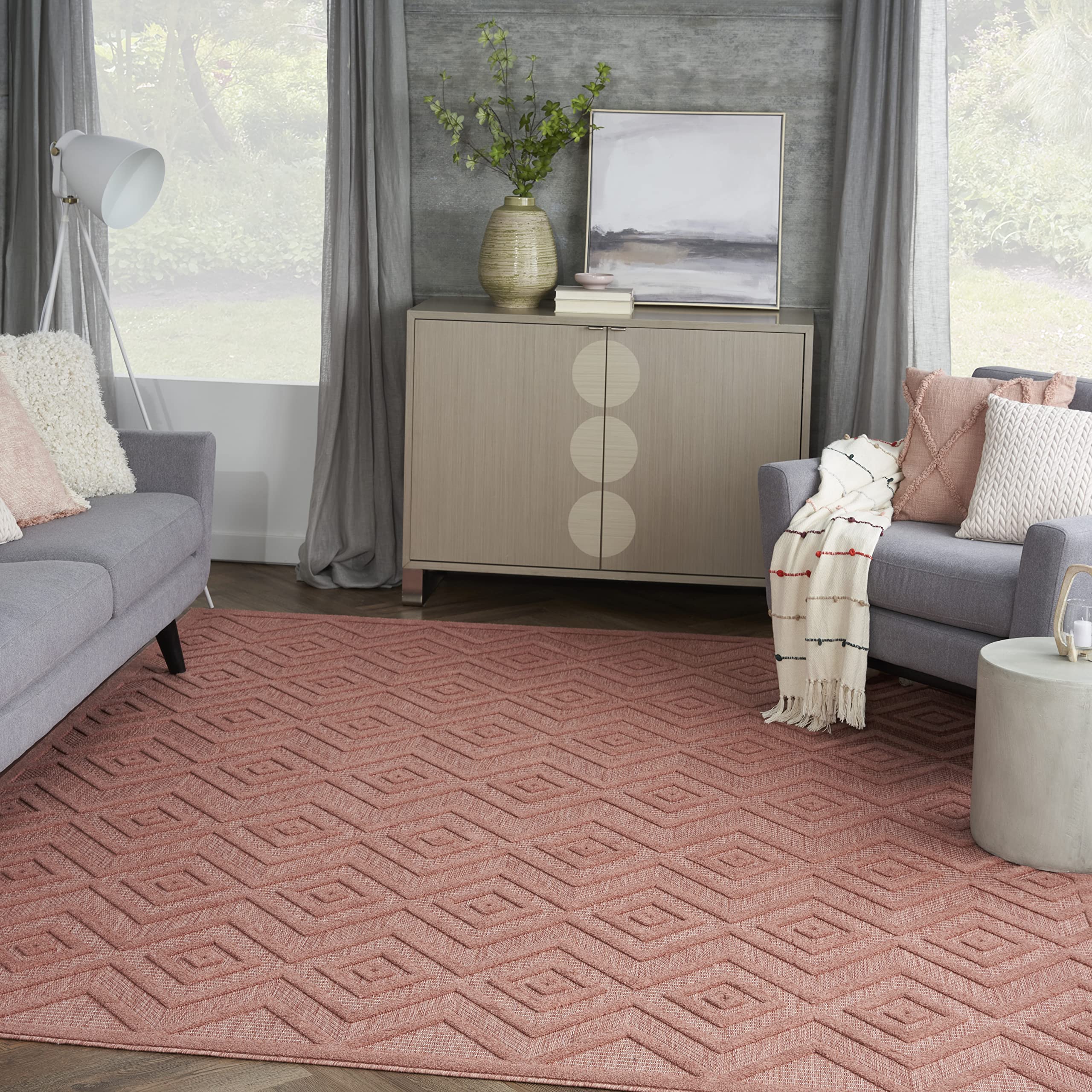 Nourison 7' x 10' Coral & Orange Indoor Outdoor Area Rug - Non-Shedding, Easy Clean, High Traffic Resistant - Perfect for Living Room, Bedroom, Dining Room, Deck, Patio & Backyard