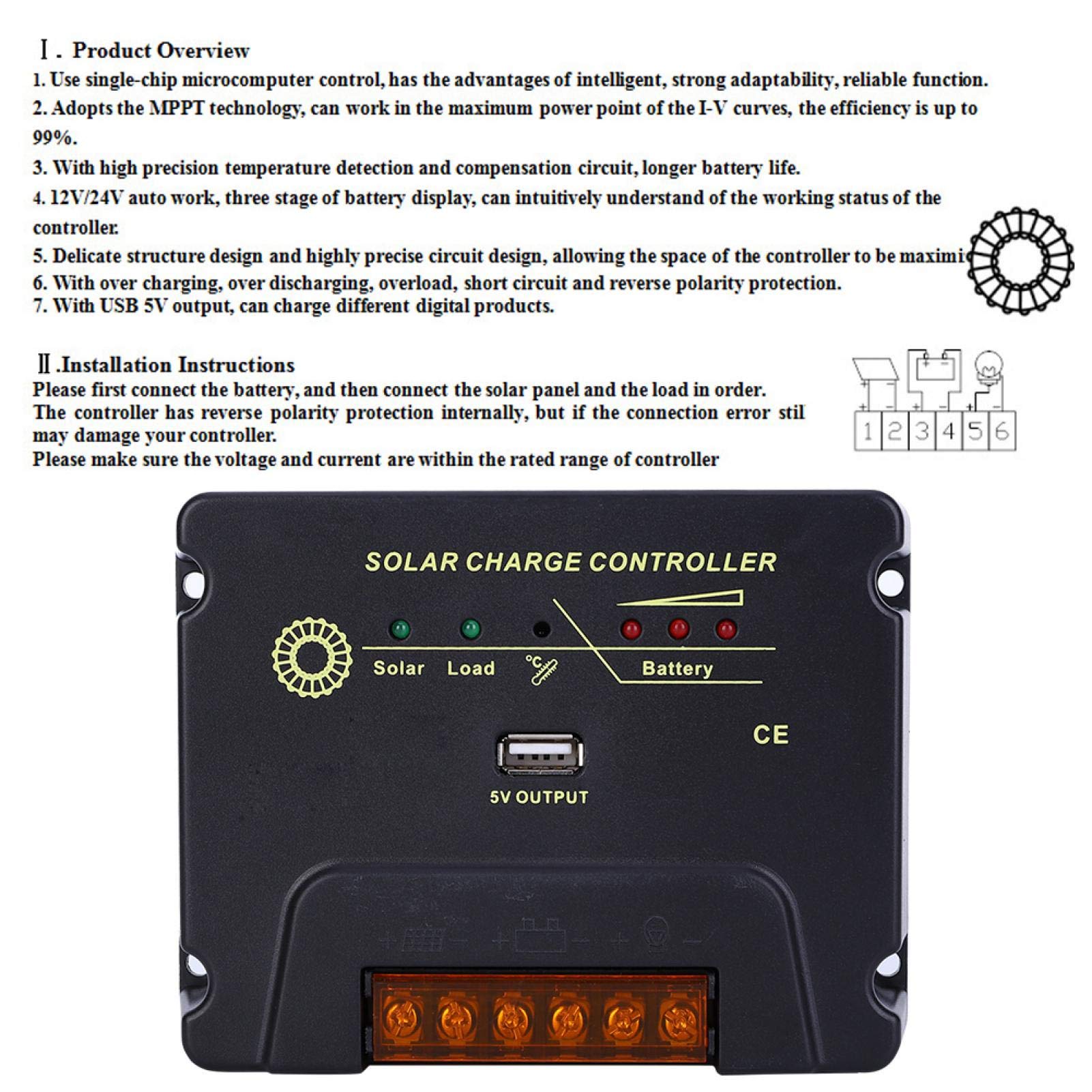 MPPT Solar Charge Controller - High Efficiency Single Chip Control for Home & Factory Use | Reliable & Strong Adaptability | Perfect for Off-Grid Power Systems & Solar Panel Kits