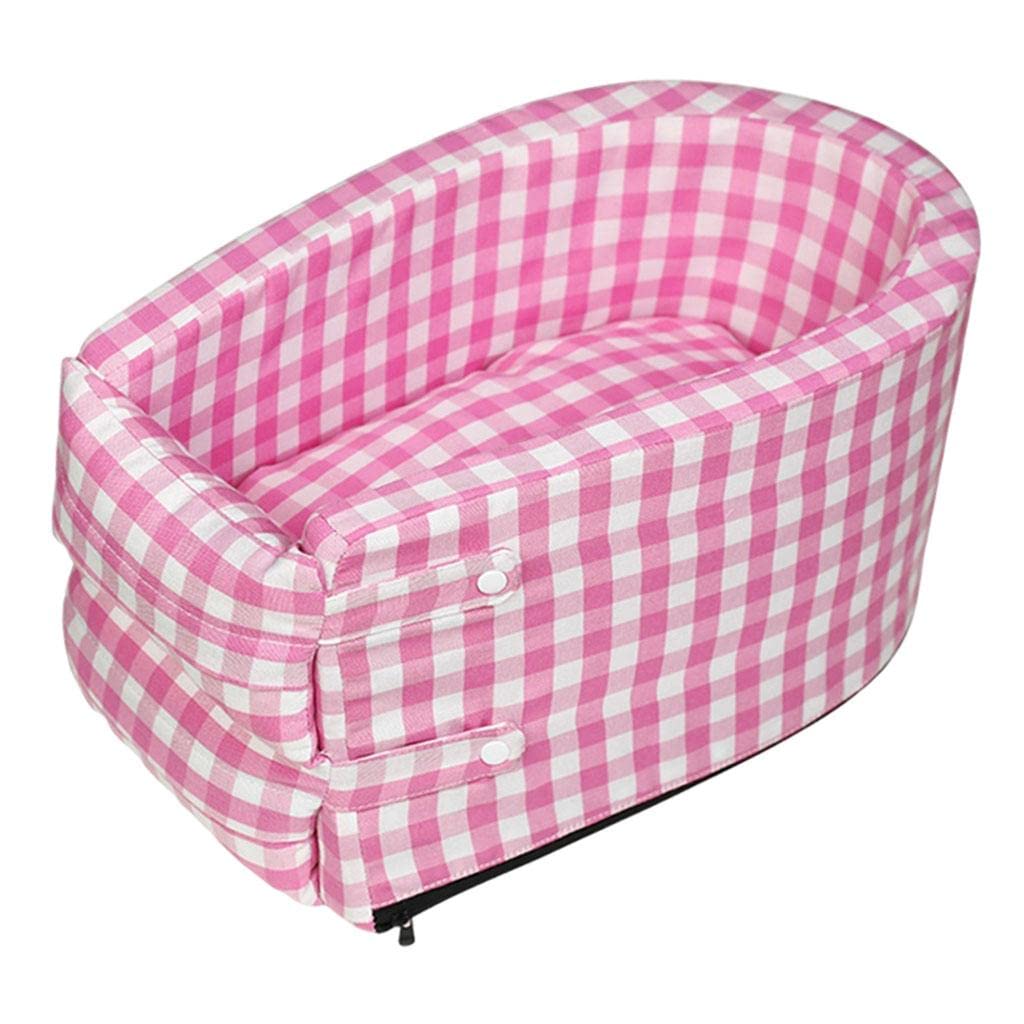 GAH Portable Pet Car Seat - Anti-Slip & Washable Dog & Cat Car Cushion for Small Pets, Pink Plaid Design - Perfect for Travel, Road Trips & Vet Visits