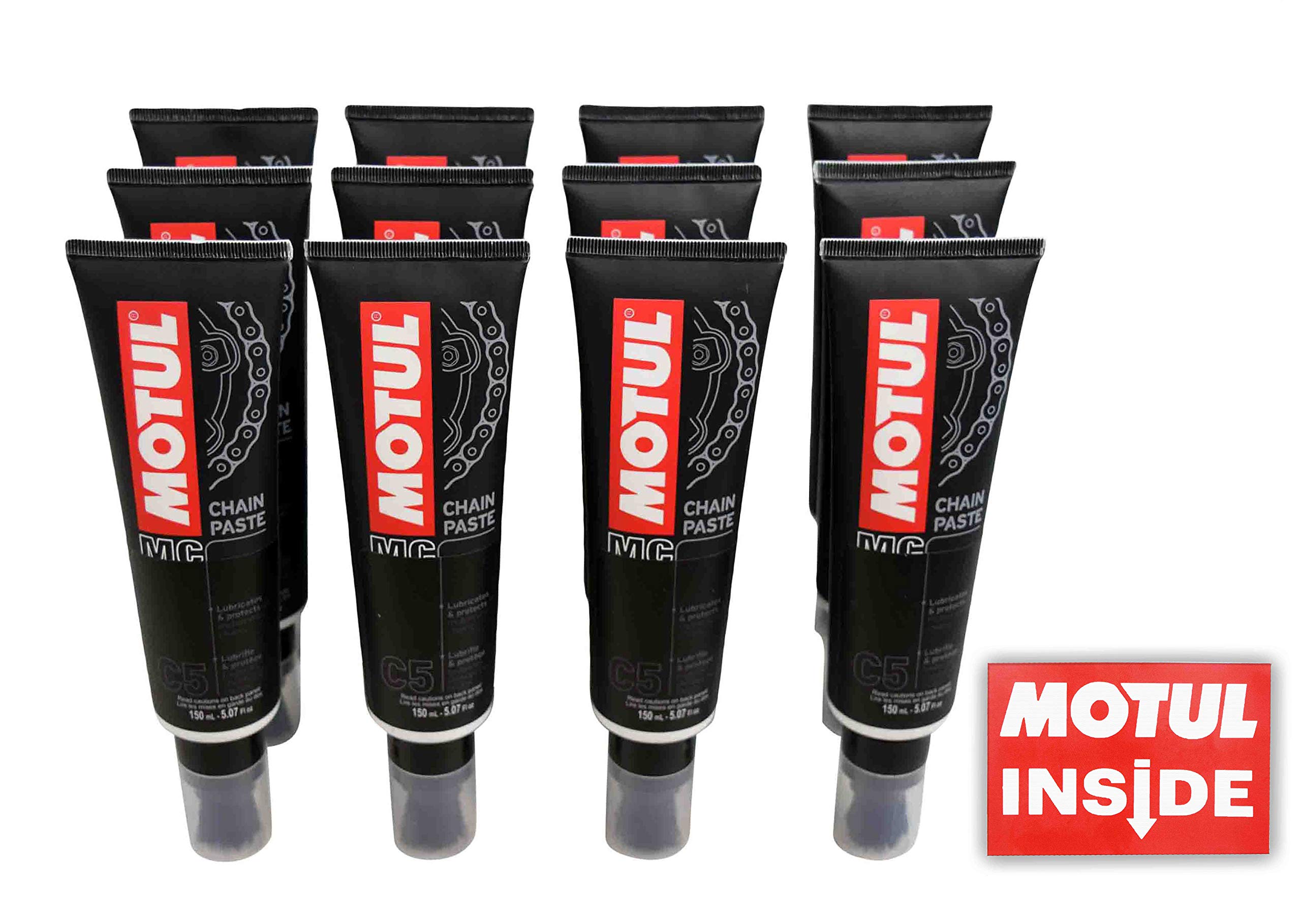 Motul 106513 C5 Chain Paste - 12 Pack with No-Mess Applicator Brush - 150mL Chain Lubricant Bottles - Includes Premium Motul Stickers - Ideal for Motorcycle, Bicycle & ATV Chain Maintenance