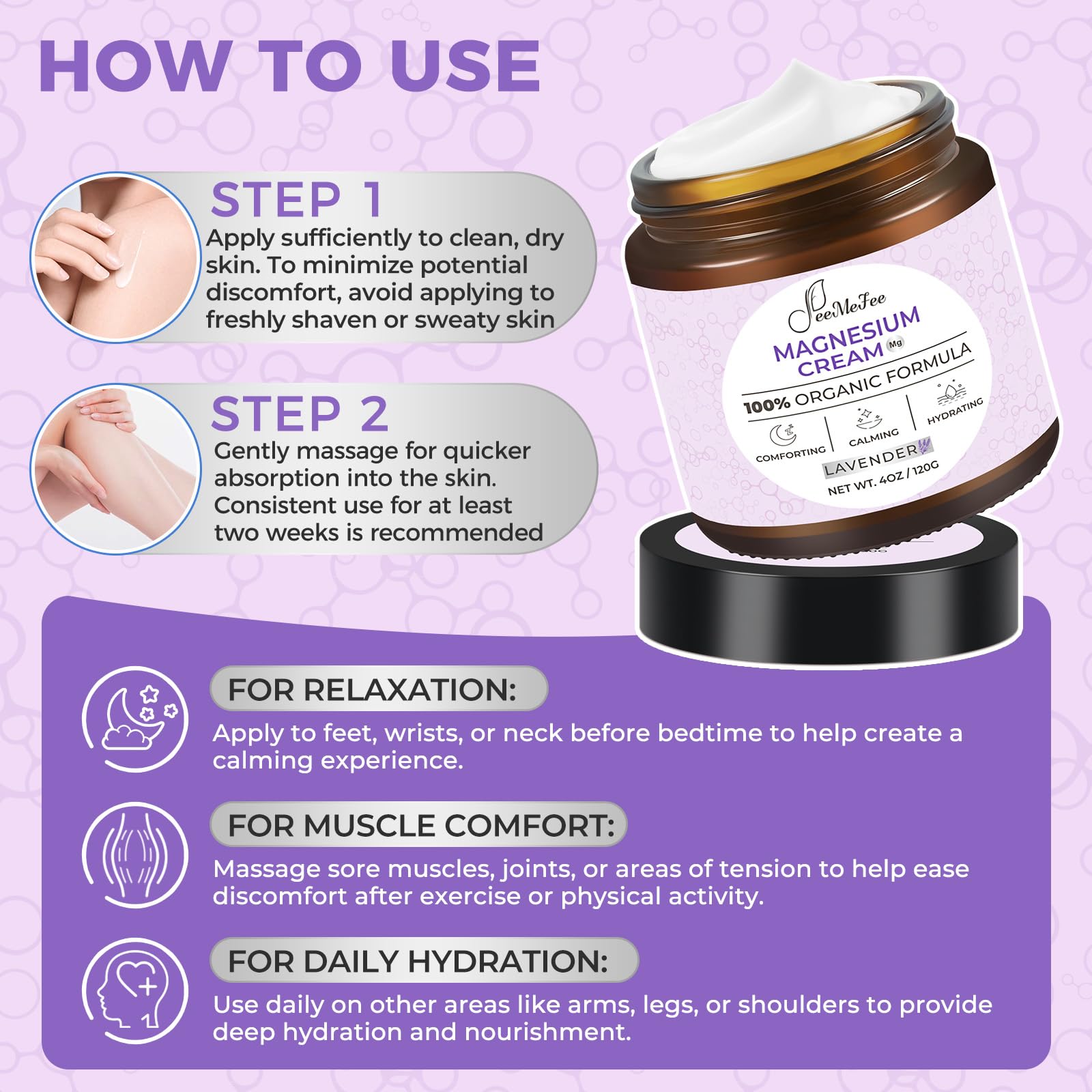 Natural Magnesium Lotion for Better Sleep - Coconut Oil & Shea Butter Cream with Vitamin E & Lavender | 4 oz | Relaxing Nighttime Moisturizer for Stress Relief & Muscle Recovery