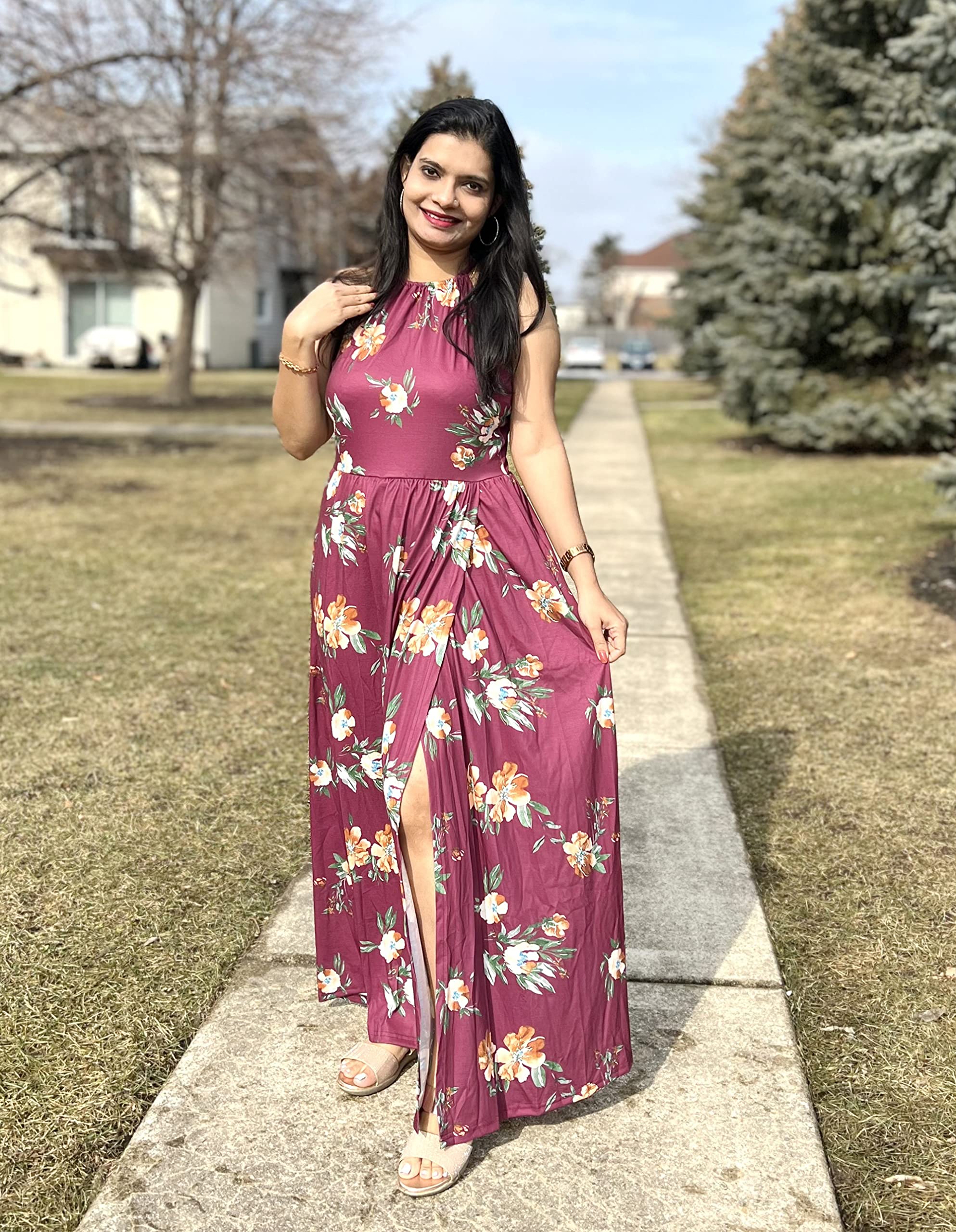 KILIG Women's Summer Maxi Dress 2025 - Casual Sleeveless Floral Sundress with Side Slit, Flowy Long Beach Dress for Vacation, Pool Party & Outdoor Date Night