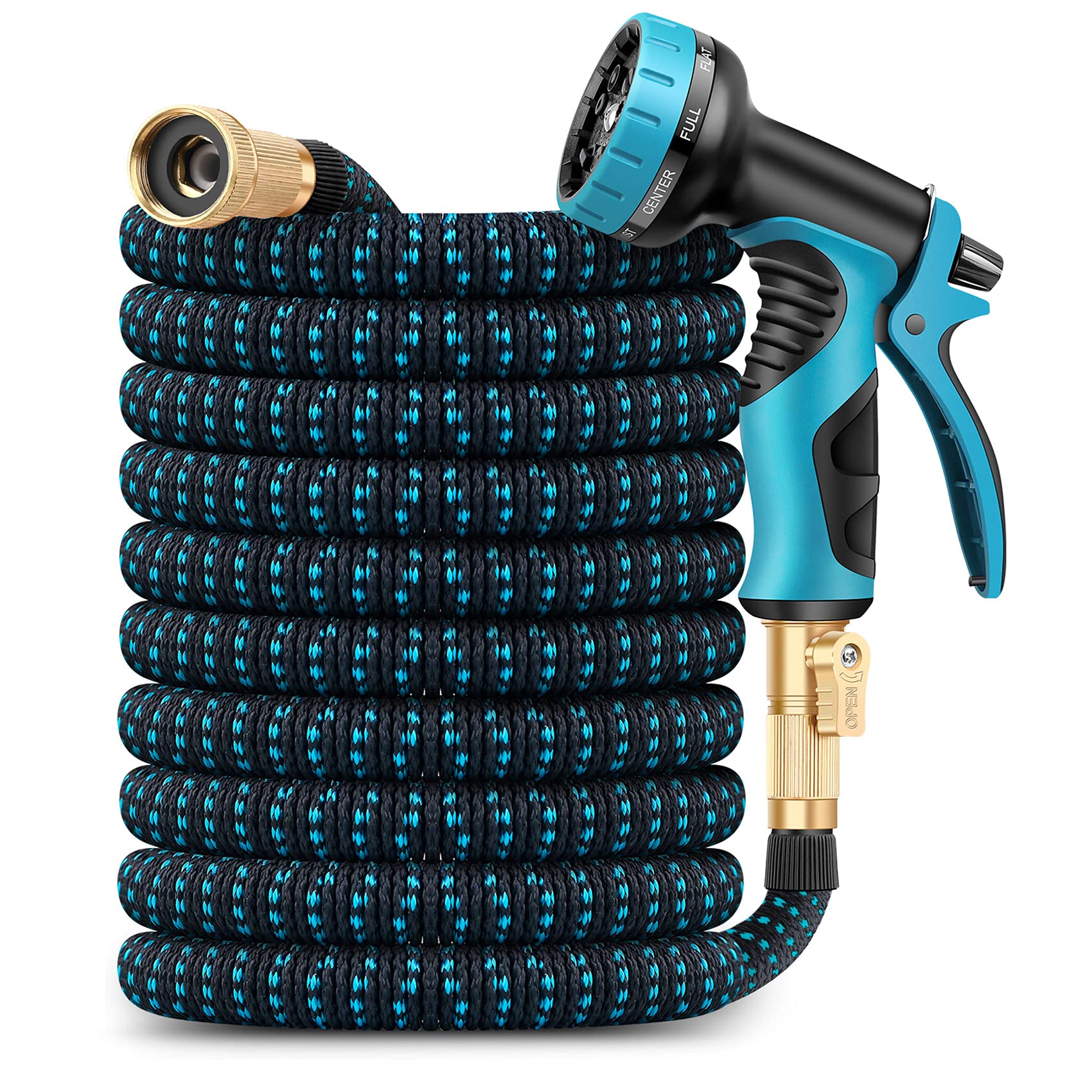 Amayrose 50ft Expandable Garden Hose with 9-Function Nozzle - Durable Outdoor Water Hose for Yard, Car Wash & Gardening