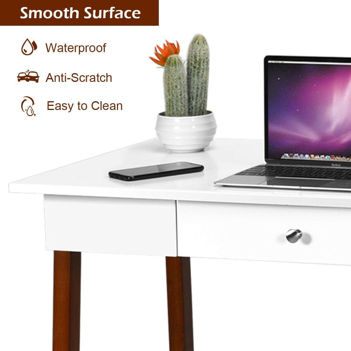 Tangkula White Computer Desk with Storage - Home Office & Study Desk for Work & Makeup