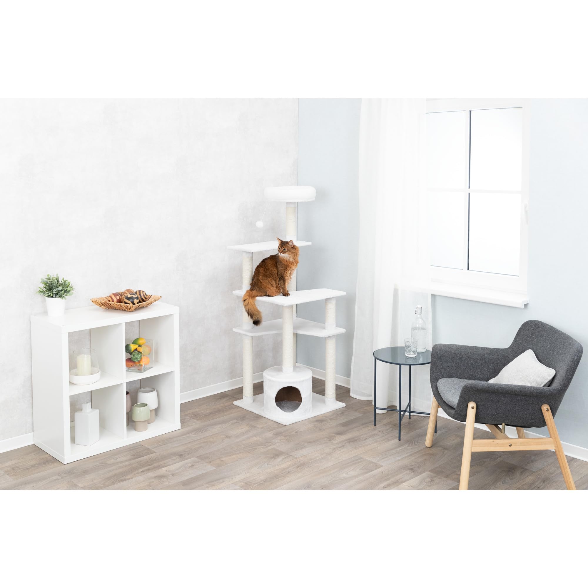 TRIXIE Seli 59-Inch 5-Level Cat Tree with Sisal Scratching Posts, Plush Perches & Condo - Cream Colored Cat Tower with Dangling Toys for Indoor Cats | Perfect for Play, Climbing & Napping in Living Rooms & Bedrooms