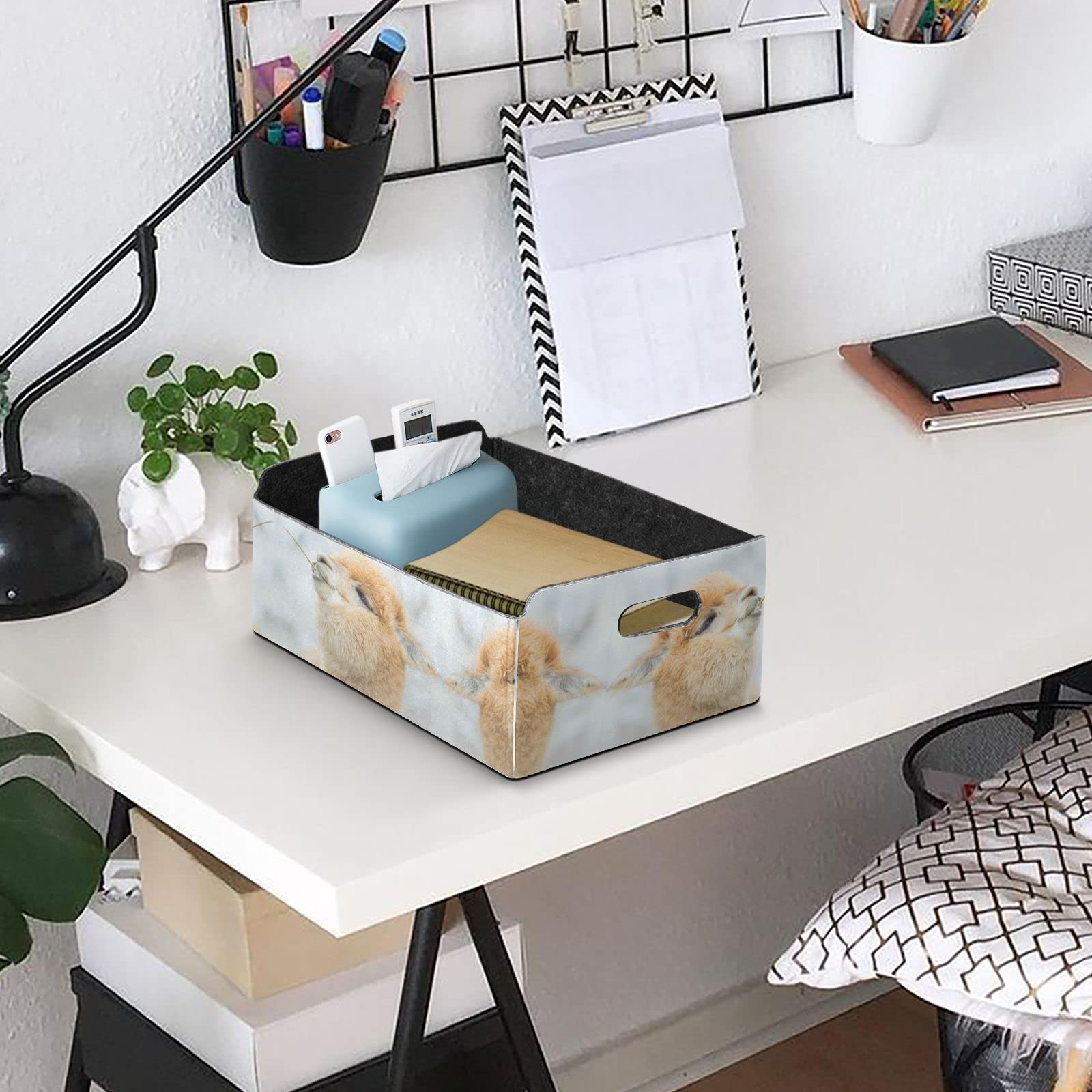 Llama Alpaca Felt Desk Organizer Tray - Foldable Rectangular Storage Plate for Jewelry, Vanity & Counter Tissues | Detachable & Portable Valet Tray for Home & Office Organization