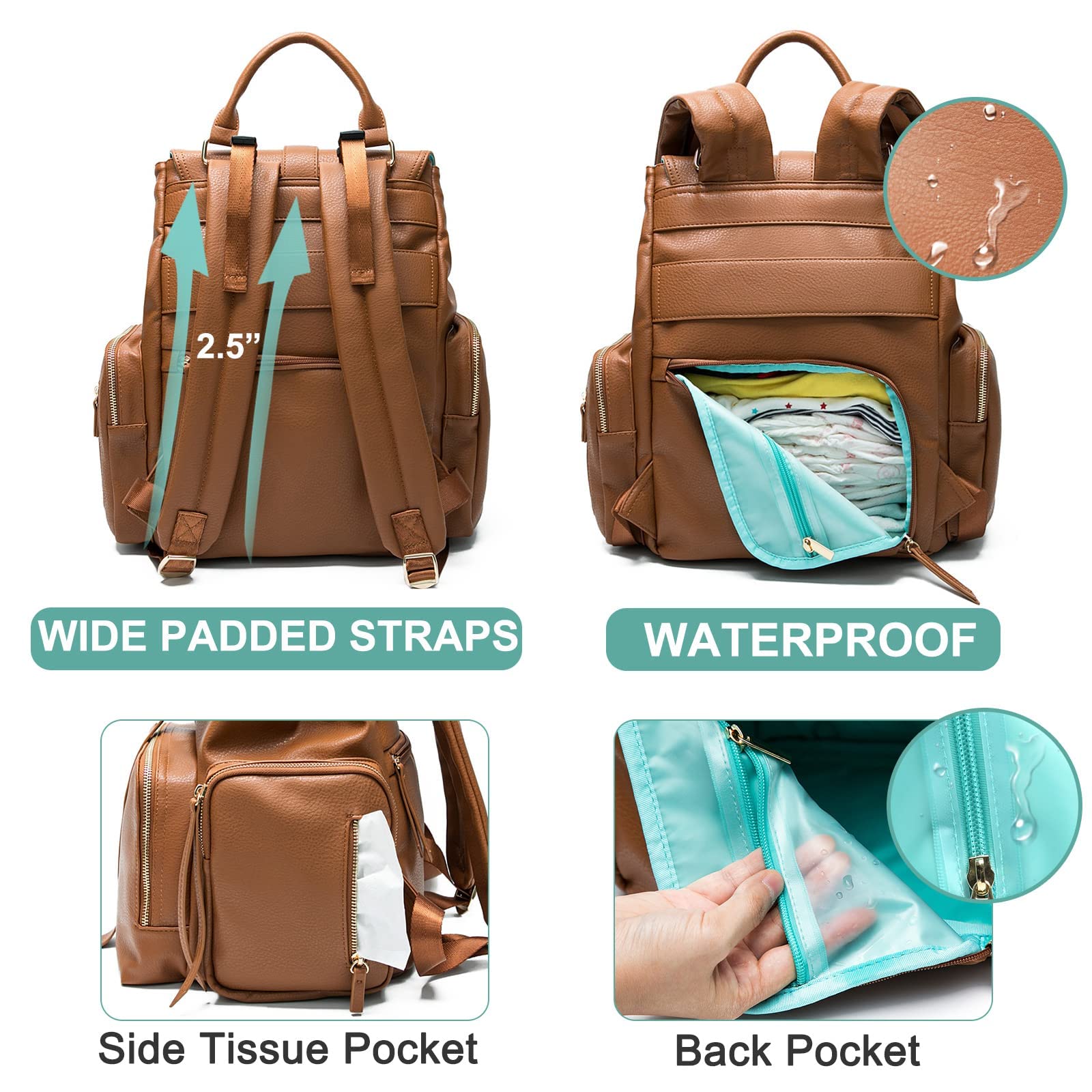 Premium Leather Diaper Backpack for Moms - 14 Pockets, Large Capacity Baby Travel Bag with Changing Pad & 4 Insulated Pockets - Perfect for Daycare, Travel & On-the-Go Parenting (Brown)