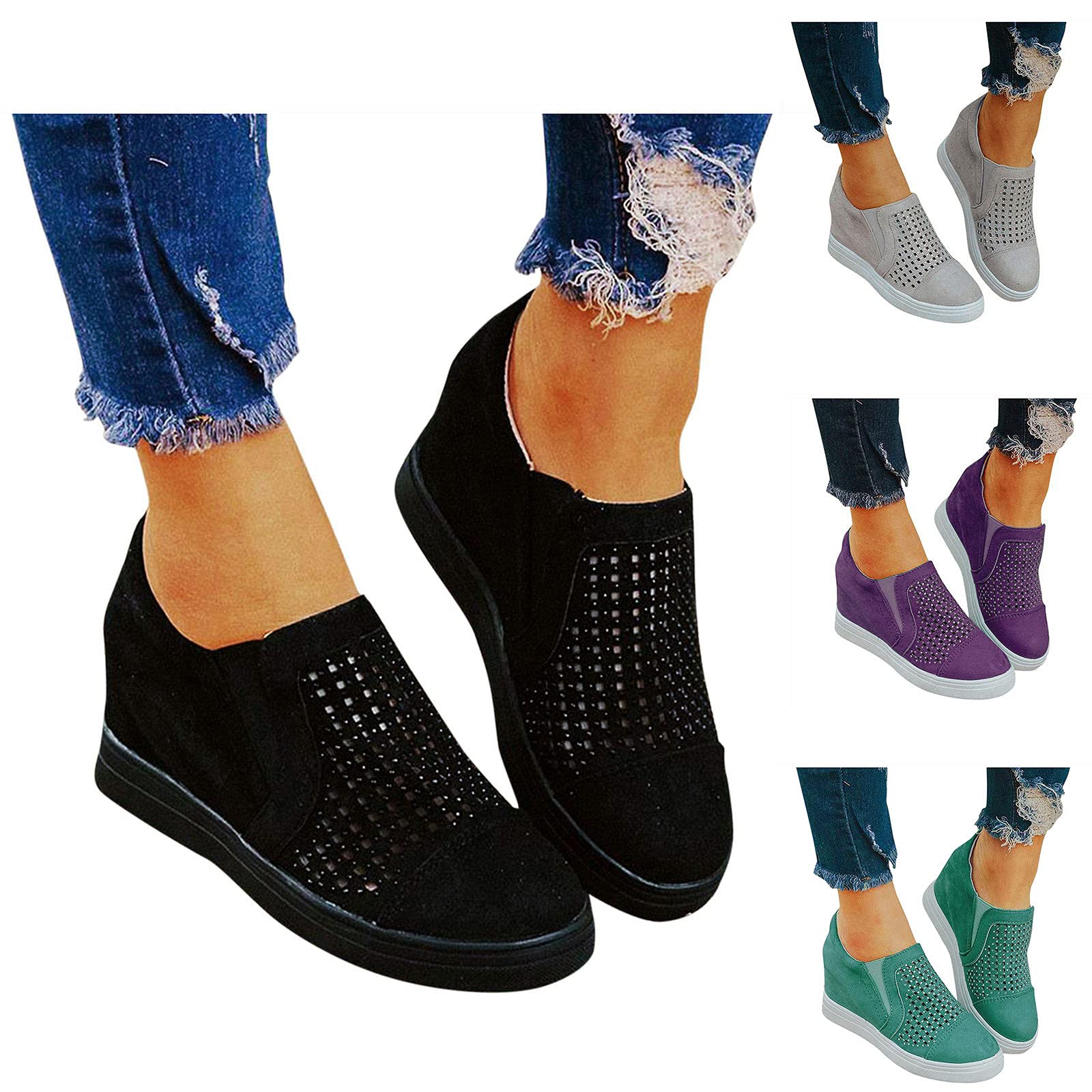 Women's Wedge Sneakers - Suede Platform Running Shoes with Ankle Support | Comfortable Casual Tennis & Walking Shoes for Women | Perfect for Gym, Workout & Daily Wear