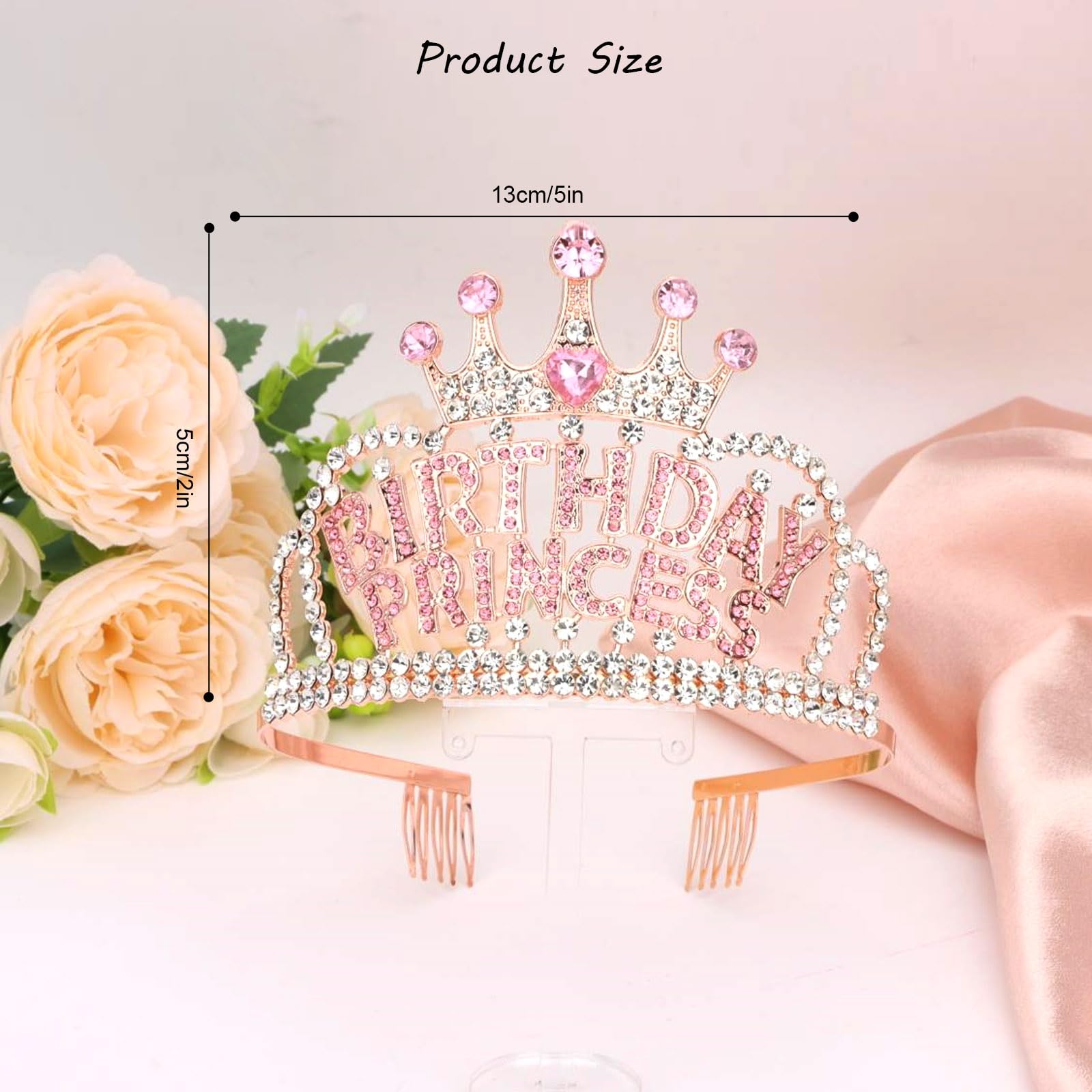 CIEHER Rose Gold & Pink Birthday Crown for Girls & Women - Princess Tiara for Birthday Parties, Decorations & Gifts | Perfect for Birthday Celebrations, Photo Shoots & Special Occasions