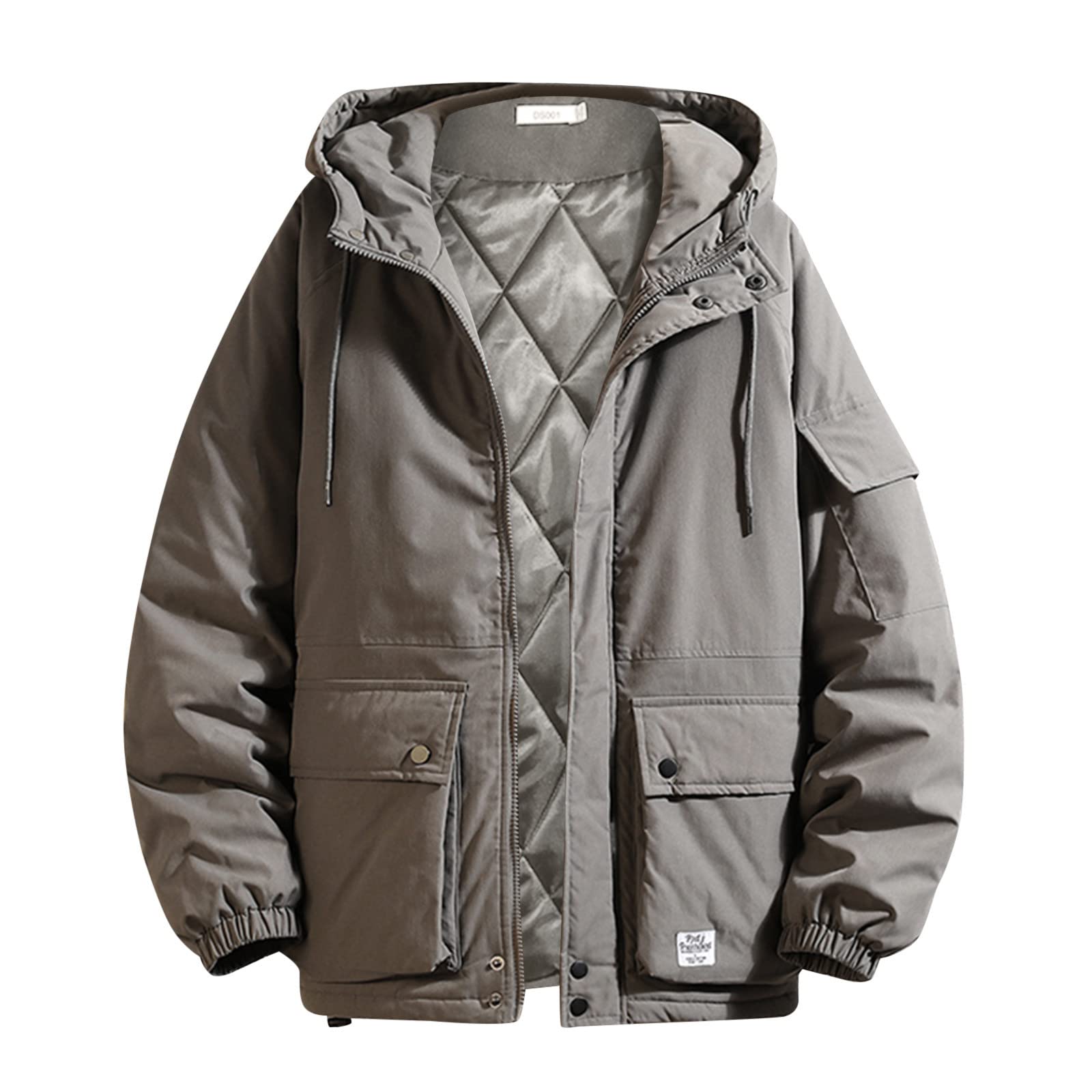 Men's Winter Padded Jacket - Solid Color Loose Fit Coat with Large Pockets | Warm Autumn & Winter Outerwear for Casual Wear, Outdoor Activities