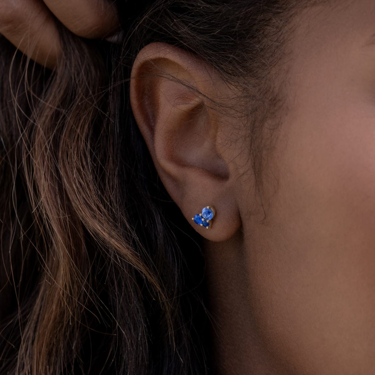 Large Sapphire Ocean Trio Stud Earrings – Elegant Blue Gemstone Jewelry for Women, Perfect for Parties, Weddings & Special Occasions