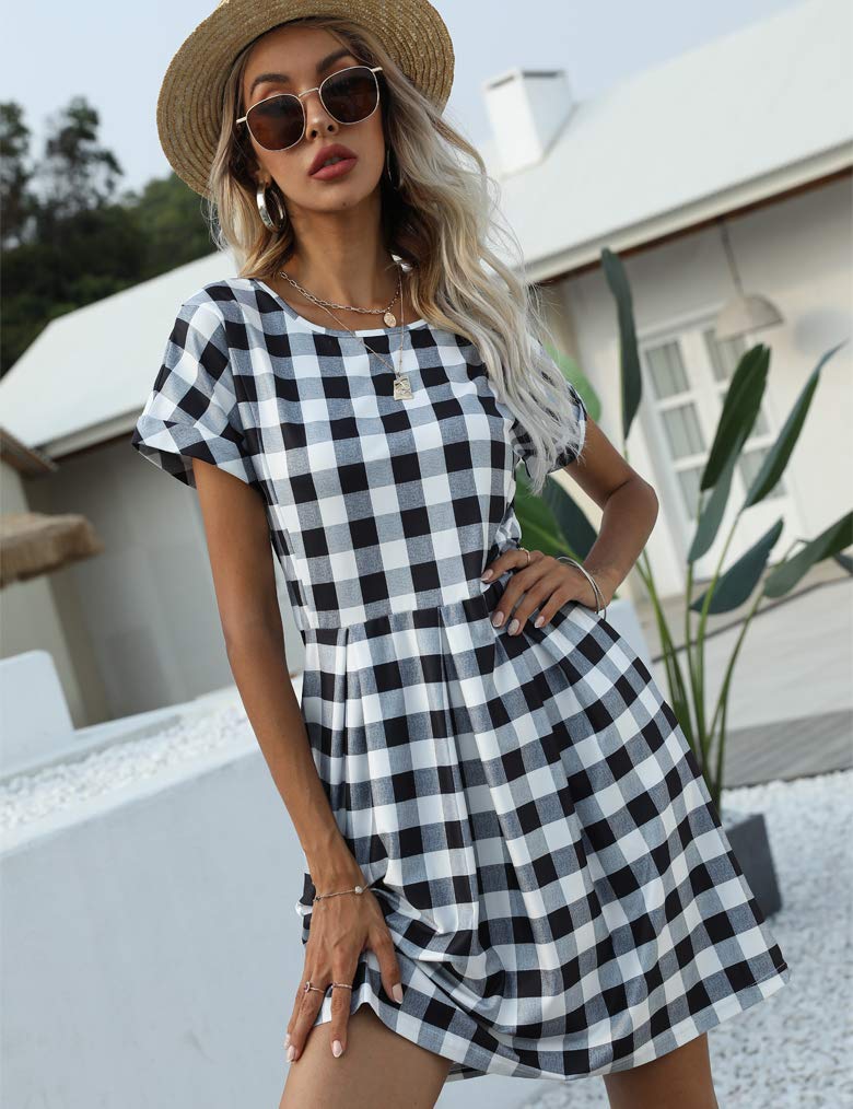 Naggoo Women's Summer Striped Short Sleeve T-Shirt Dress - Casual Swing A-Line Dress with Pockets | Perfect for Beach Outings, Picnics & Summer Vacations