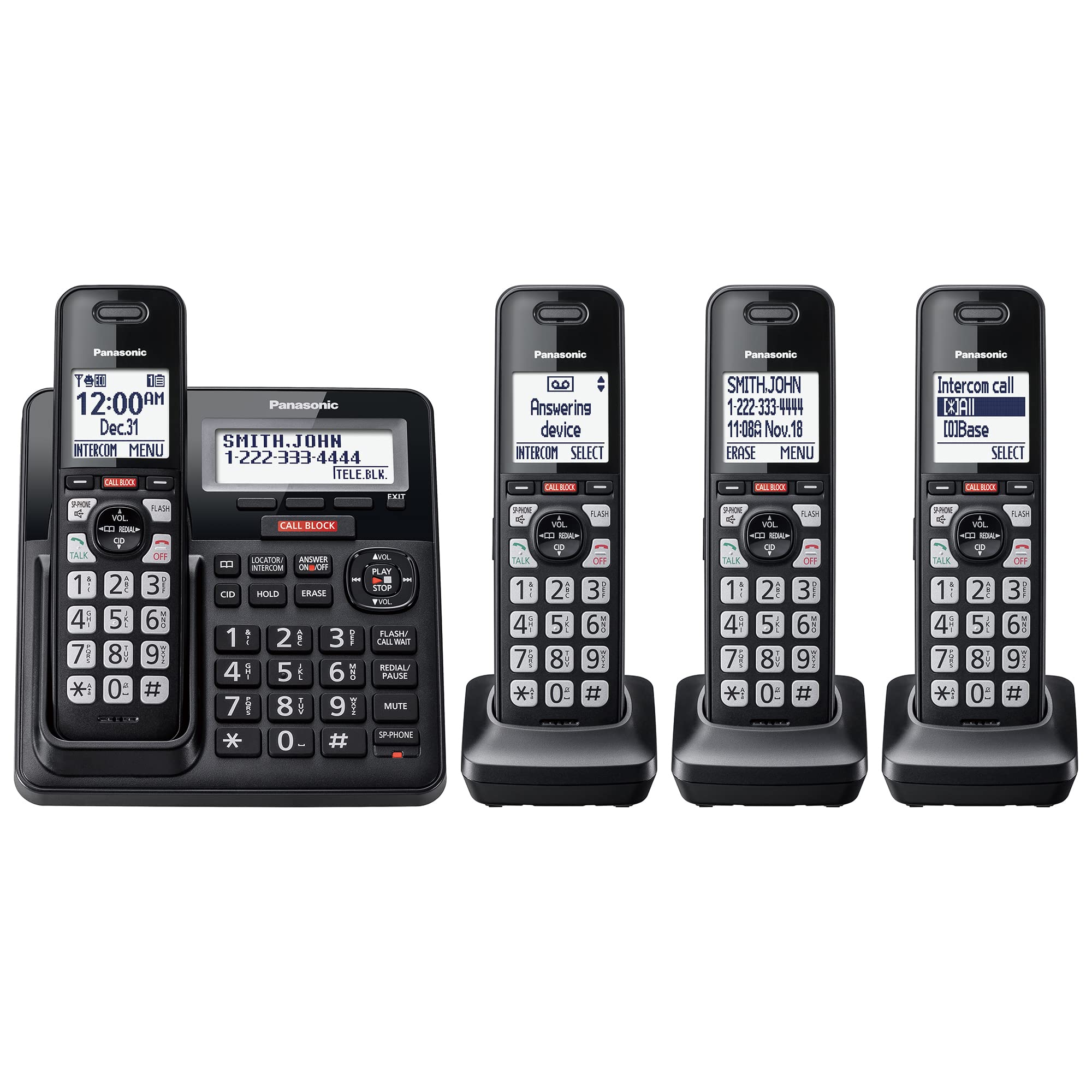 Panasonic KX-TGF944B 4-Handset Cordless Phone System with Call Block, Scam Alert, 2-Way Recording & Answering Machine - Black | Ideal for Home & Small Business Use