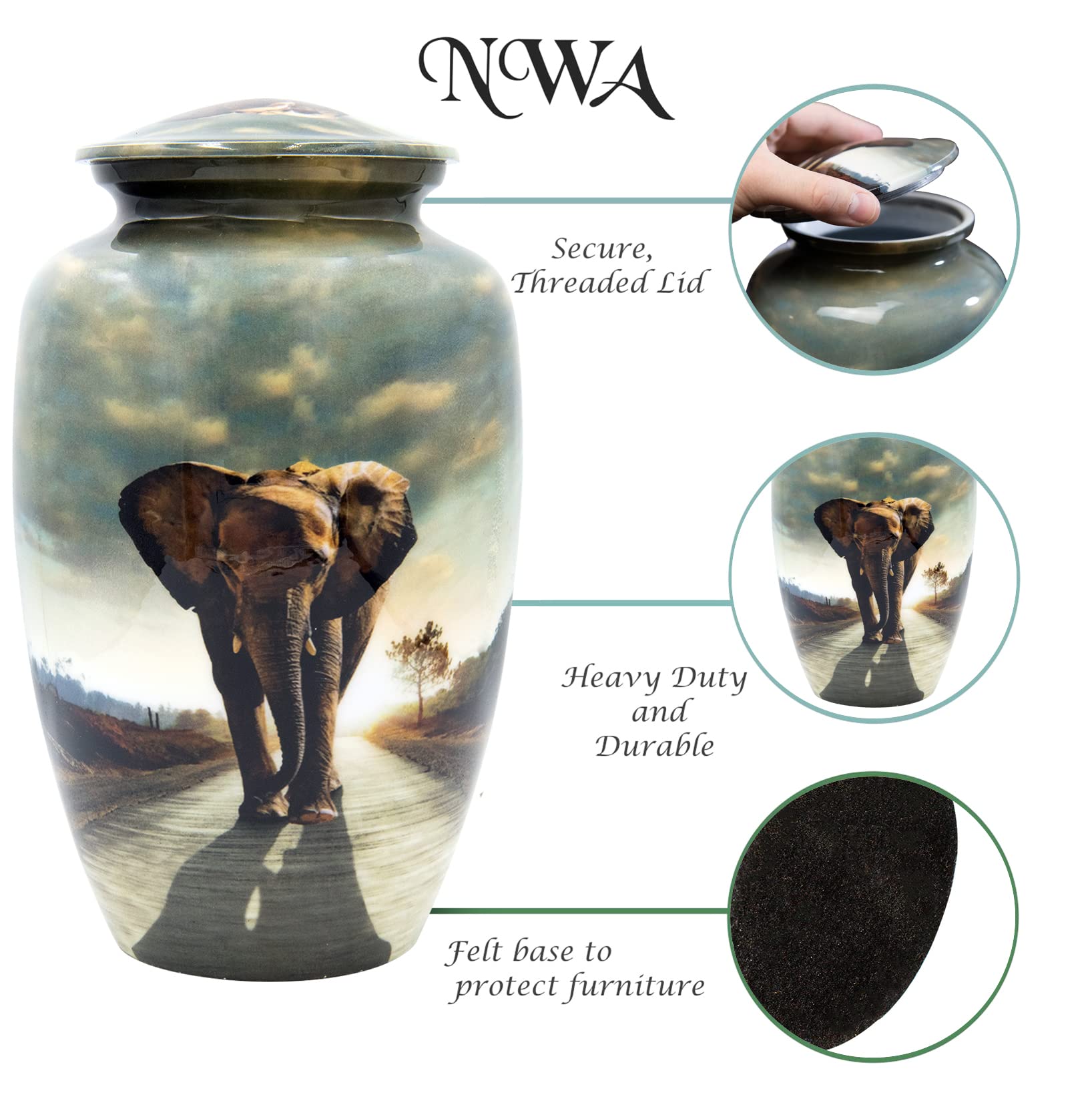 Large Elephant Cremation Urn with Velvet Bag & Custom Engraving - Memorial Keepsake for Ashes, Perfect for Funeral Services & Home Memorial Displays