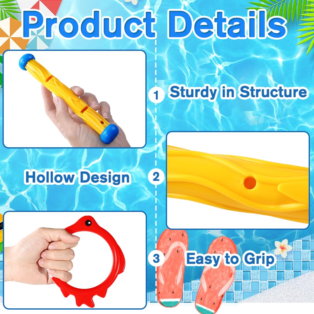 10PCS Colorful Dive Rings & Sticks - Kids Pool Toys for Swimming Training & Games