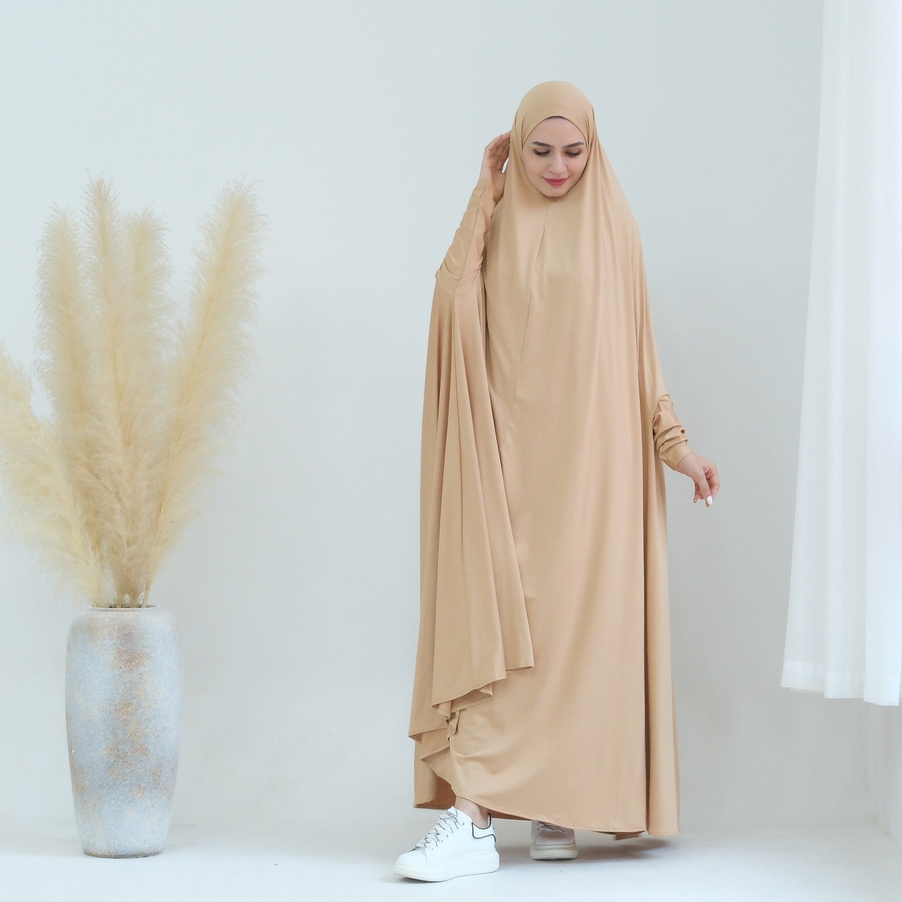 Awra Cape Hijab Combo in Camel Color - Modest Muslim Women's Prayer Shawl & Scarf Set for Daily Wear, Prayer, and Special Occasions