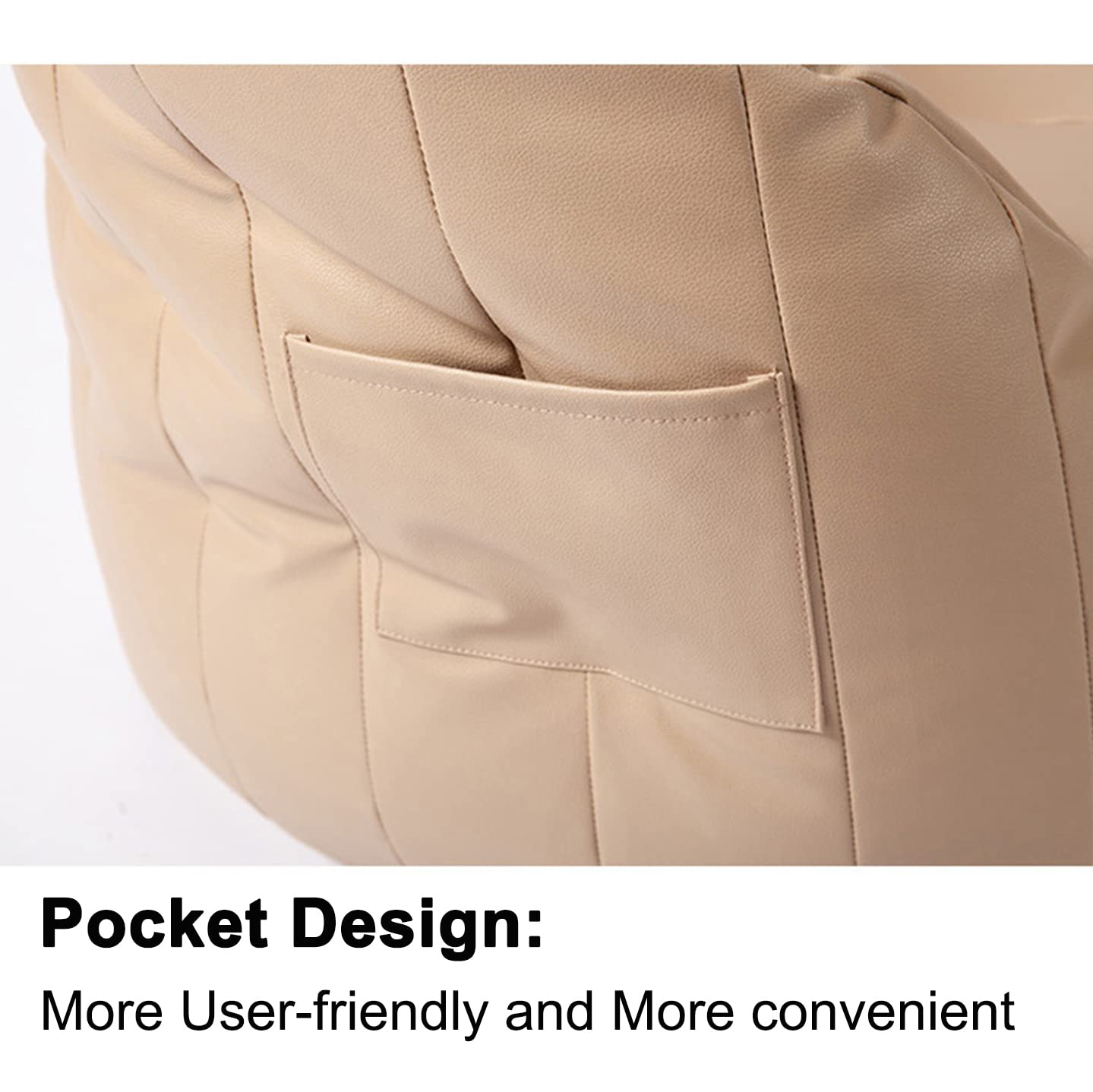 Waterproof PU Bean Bag Chair Cover - Indoor & Outdoor Recliner Sofa Slipcover for Adults & Kids (No Filling, Beige) | Perfect for Living Rooms, Dorms, Patios & Game Rooms