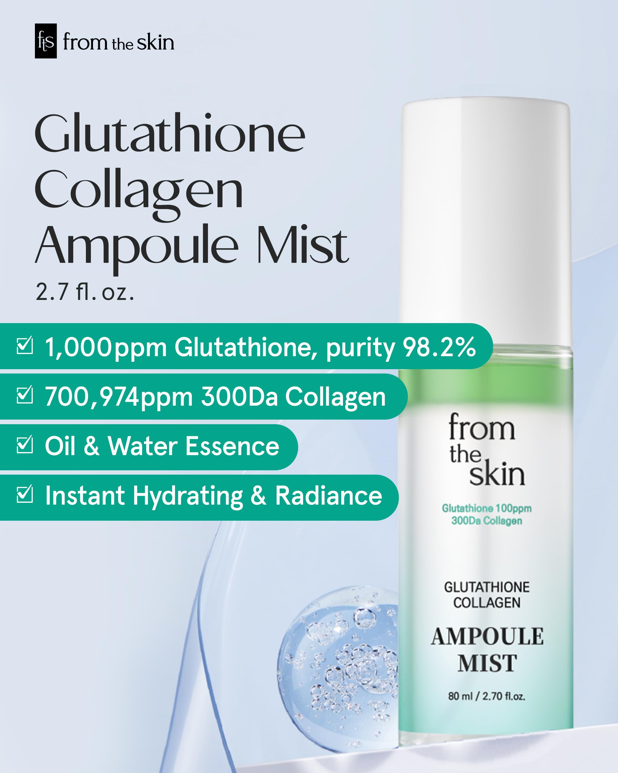 Glutathione Collagen Ampoule Facial Mist - Hydrating Anti-Aging Serum Spray with Panthenol & Lactobacillus for Skin Rejuvenation - 2.7 fl.oz for Dry, Oily & Sensitive Skin | Perfect for Morning Skincare Routine & Post-Workout Refreshment