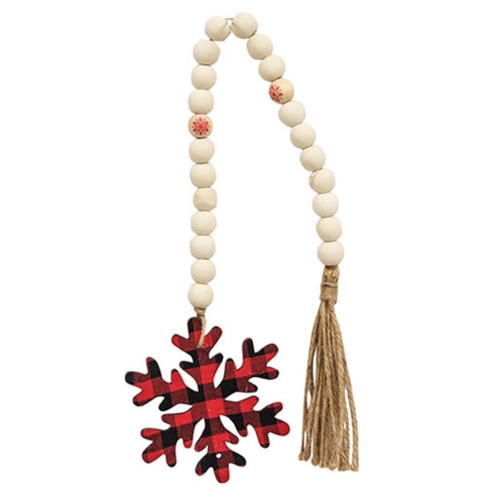 Red & Black Buffalo Check Snowflake Beaded Tassel - Christmas Tree Ornament, Holiday Home Decor, Winter Party Decoration for Festive Season