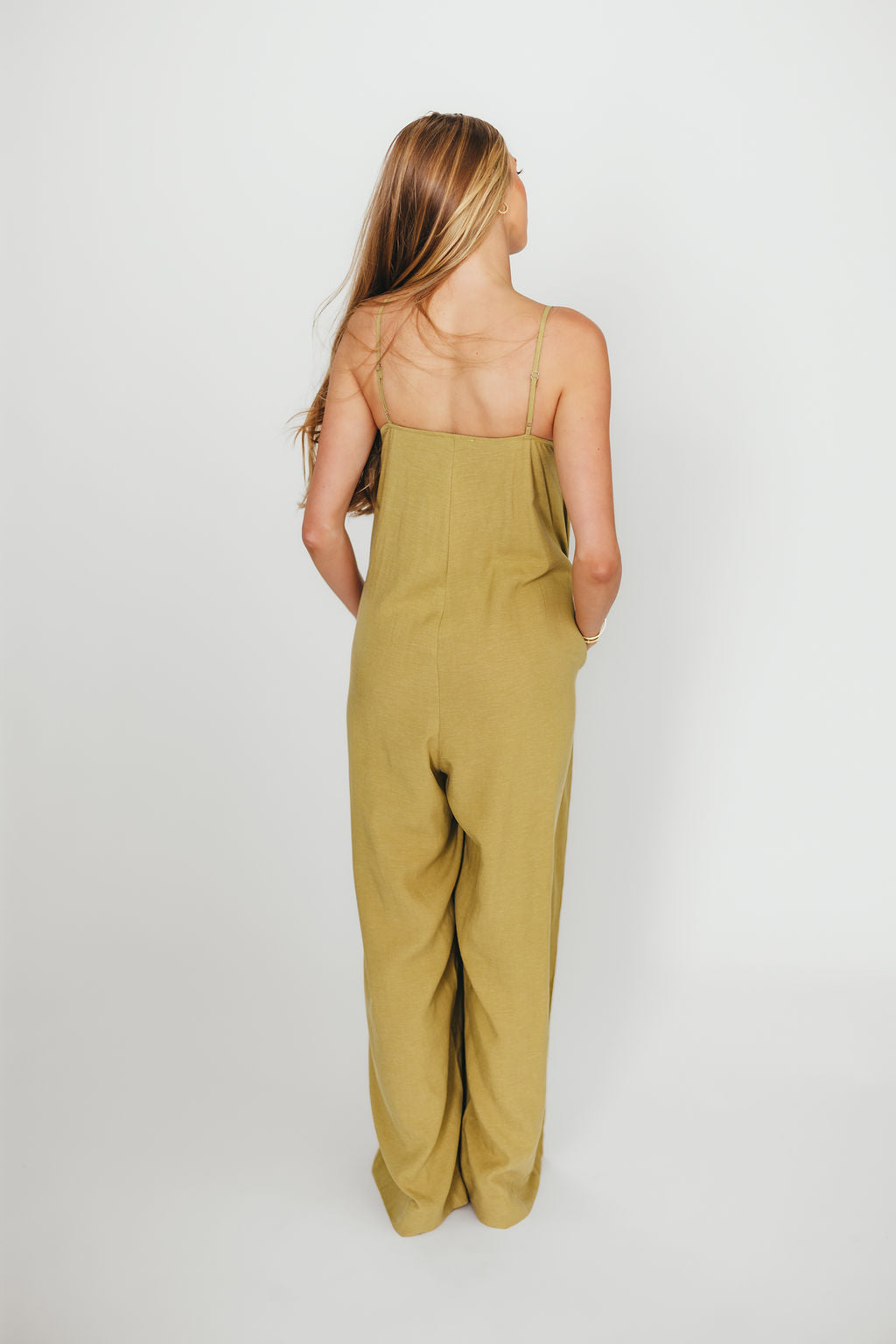 Adeline Pleated Jumpsuit for Women - Olive Green Wide Leg Romper with Pockets | Casual Chic Outfit for Brunch, Date Night & Summer Vacations