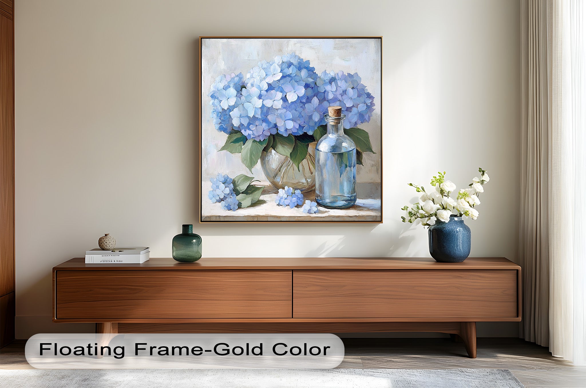 Blue Floral Still Life Oil Painting - Modern Wall Art for Living Room, Bedroom & Office Decor