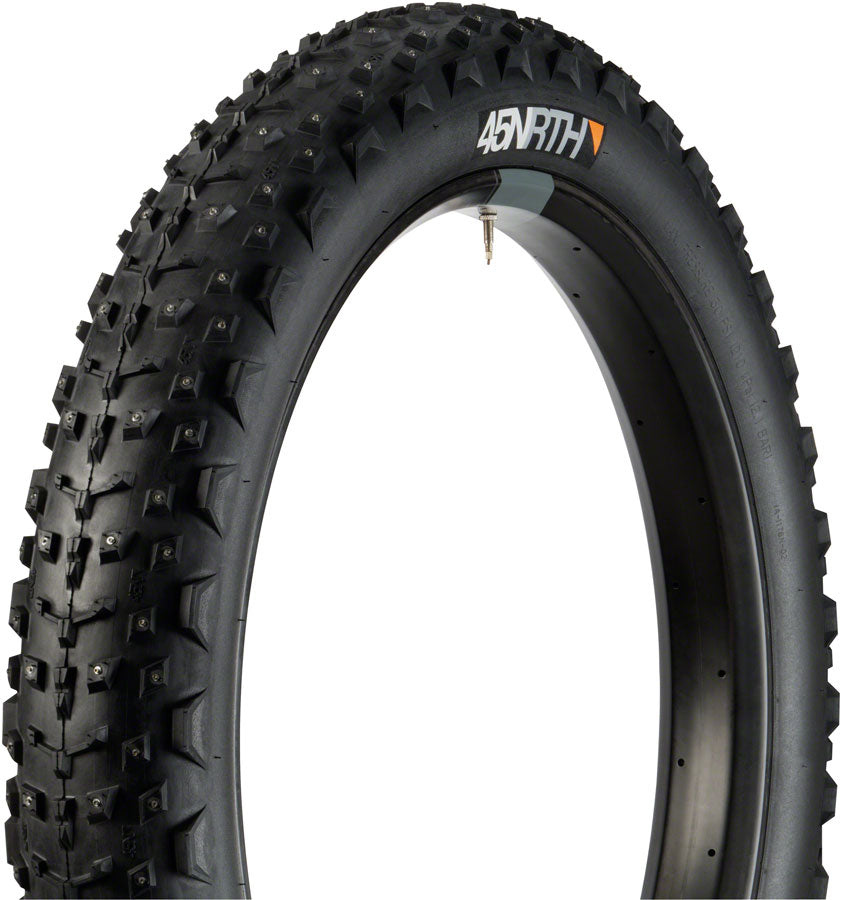 45NRTH Dillinger 4 Studded Bike Tire - 26x4 Tubeless, Black, 120 TPI with 240 Concave Carbide Alloy Studs - Perfect for Winter Cycling, Snow Trails, and Off-Road Adventures