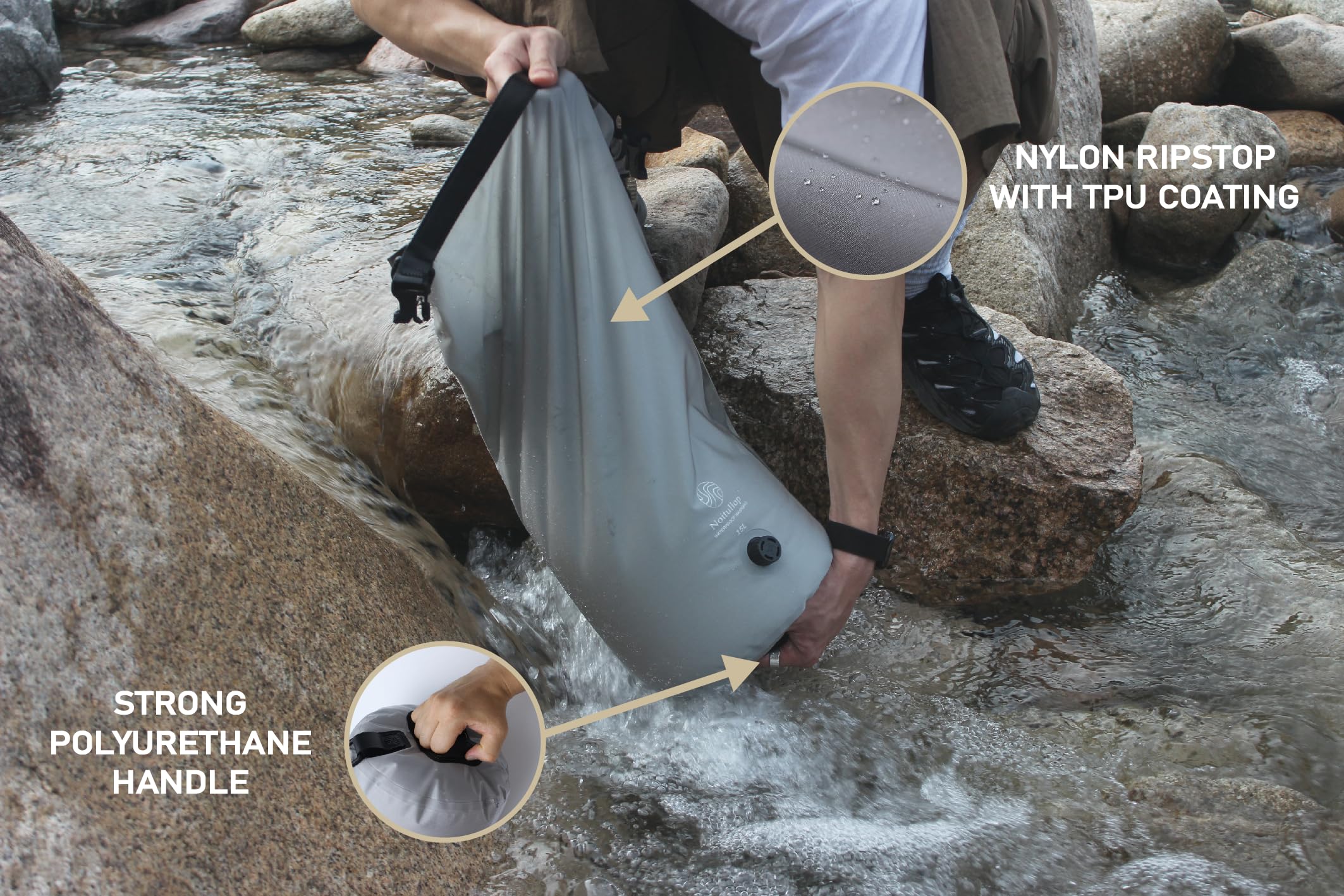 Portable Washing Machine Bag - 15L Waterproof Dry Bag for Travel & Camping - Compact Manual Clothes Washer - Lightweight Nylon Laundry Bag (Gray) - Perfect for Outdoor Adventures, RV Trips & Emergency Use