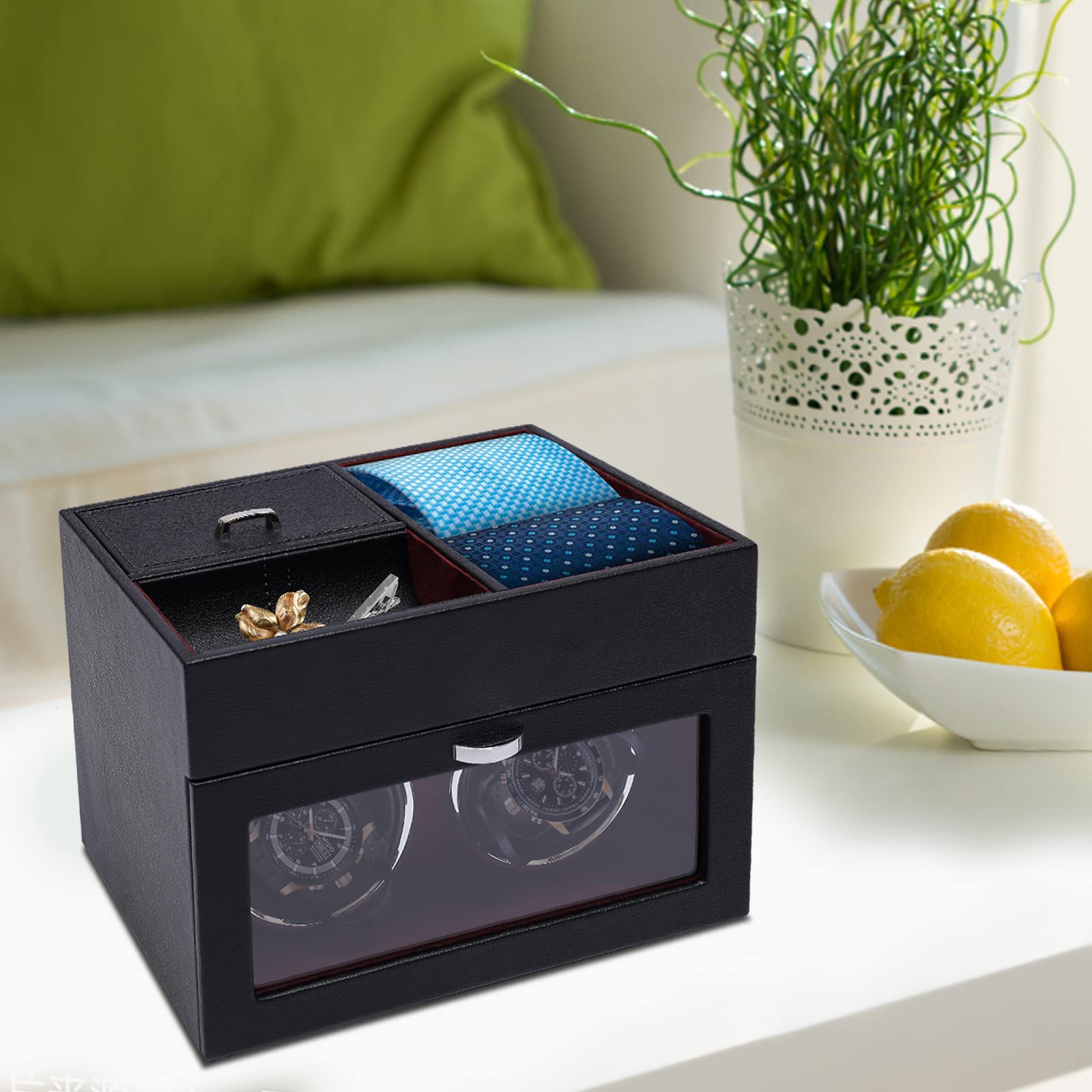 Premium SHZICMY Automatic Watch Winder Box - Dual Watch Storage with [Upgraded] Flexible Pillows, Jewelry Storage & Super Quiet Motor | LED Display & Velvet Lining (Red) | Perfect for Watch Collectors & Luxury Watch Maintenance at Home/Office