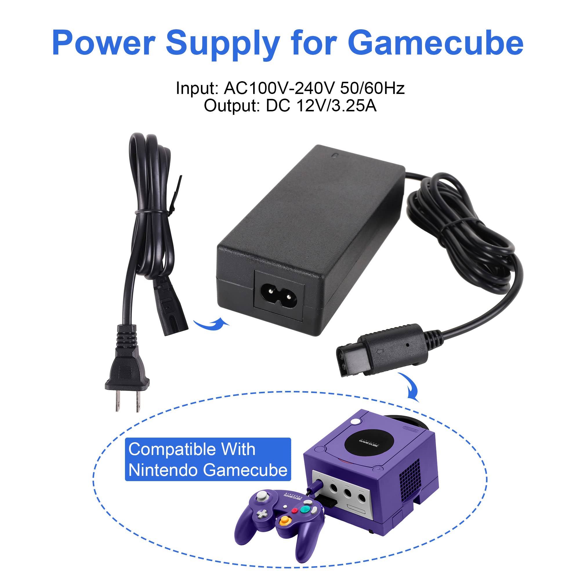 Original Title: Power Supply and AV Cable for Gamecube, NGC AC Power Adapter & AV Cable Set, Power Cord and AV Cable Compatible with Nintendo Gamecube Console   Optimized Title:   Nintendo GameCube AC Power Adapter & AV Cable Set - Replacement Power Supply and Video Cord for NGC Console - Perfect for Gaming Setup and Retro Console Restoration