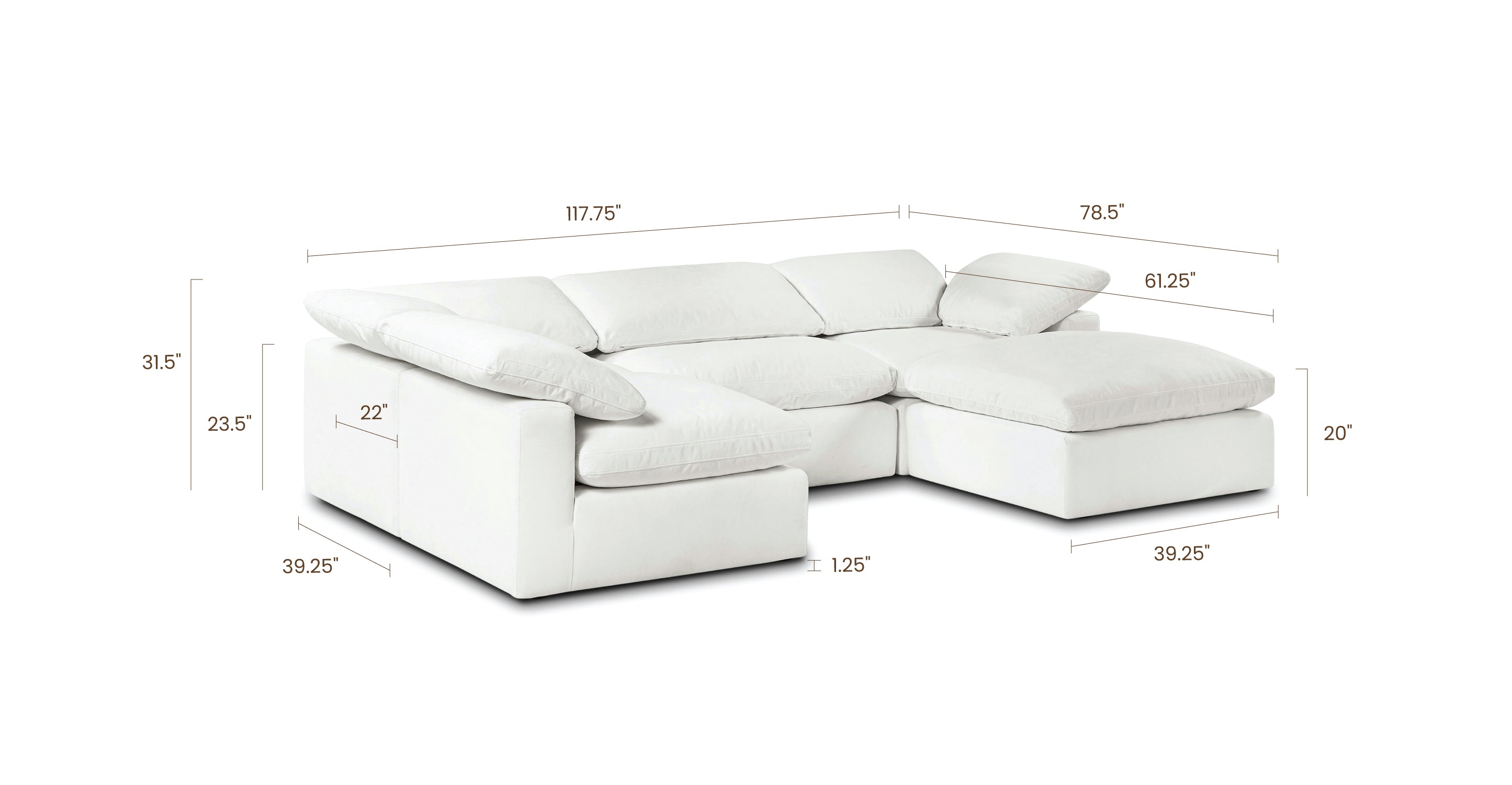 5-Seat Aspen Modular U-Shaped Sectional Sofa - Modern L-Shaped Living Room Couch for Family Gatherings & Movie Nights