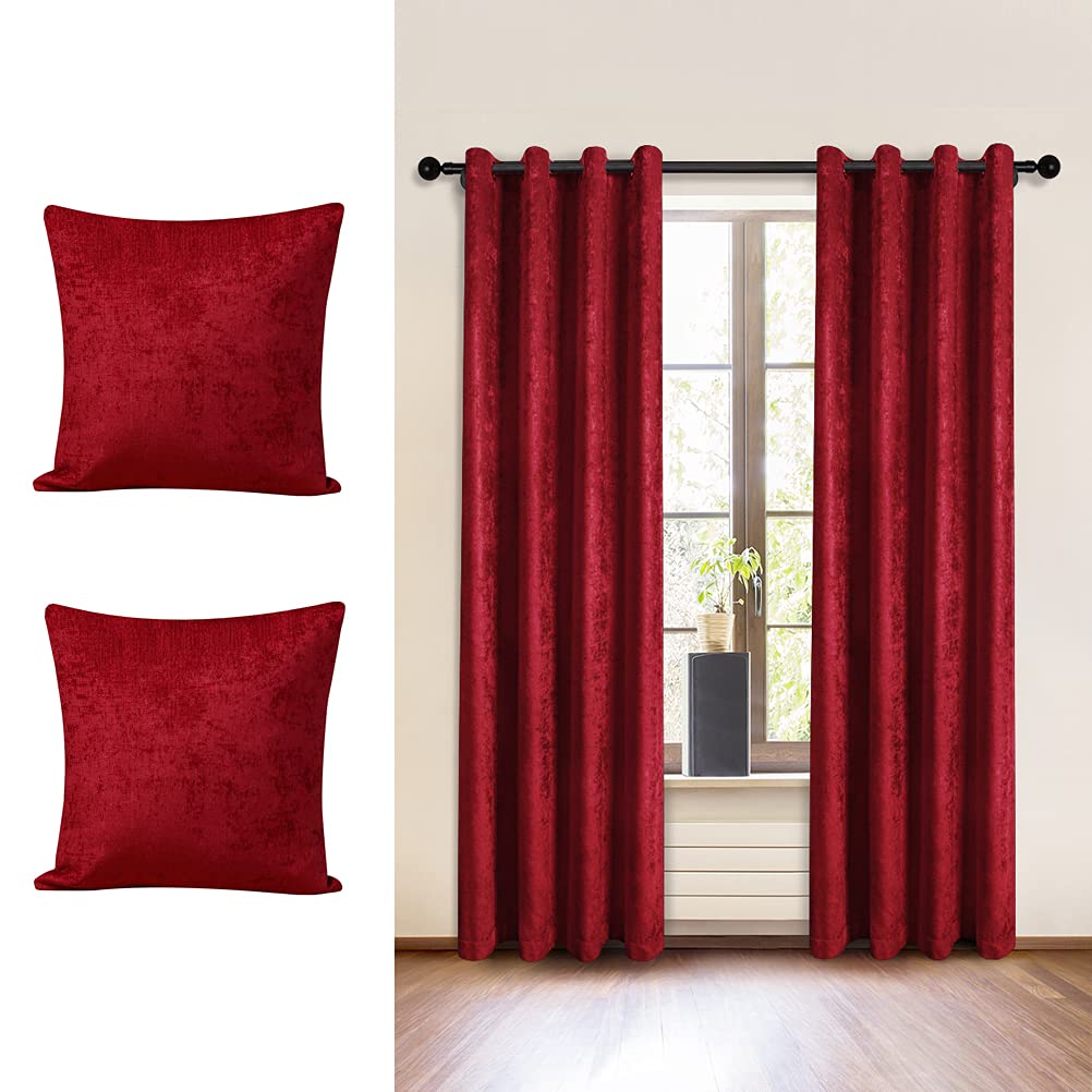 Burgundy Red Curtain & Cushion Cover Set - Elegant Home Decor for Living Room, Bedroom, and Windows - Perfect for Cozy Spaces and Stylish Interiors