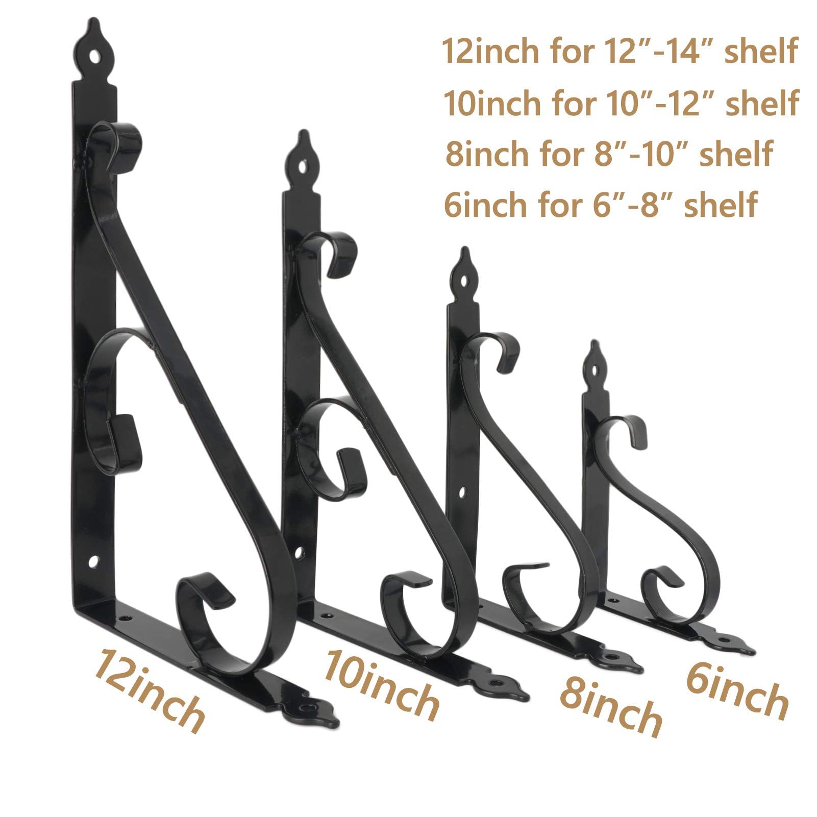 OVOV 4 Pack 6 Inch Black Metal Floating Shelf Brackets - Heavy Duty L-Shaped Wall Mounted Shelving Supports for Home Office, Kitchen & Bathroom Storage