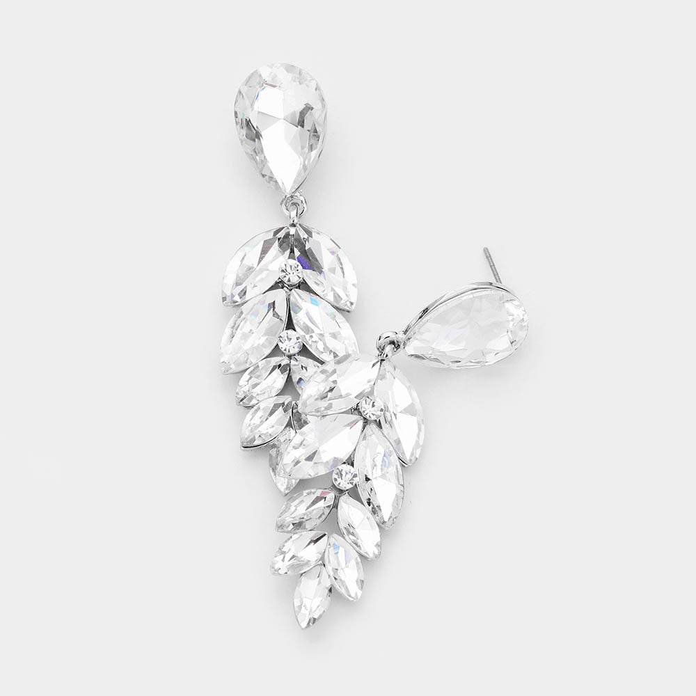Elegant Clear Crystal Teardrop Marquise Pageant Earrings in Sterling Silver | Perfect for Prom, Wedding & Evening Events | 463072