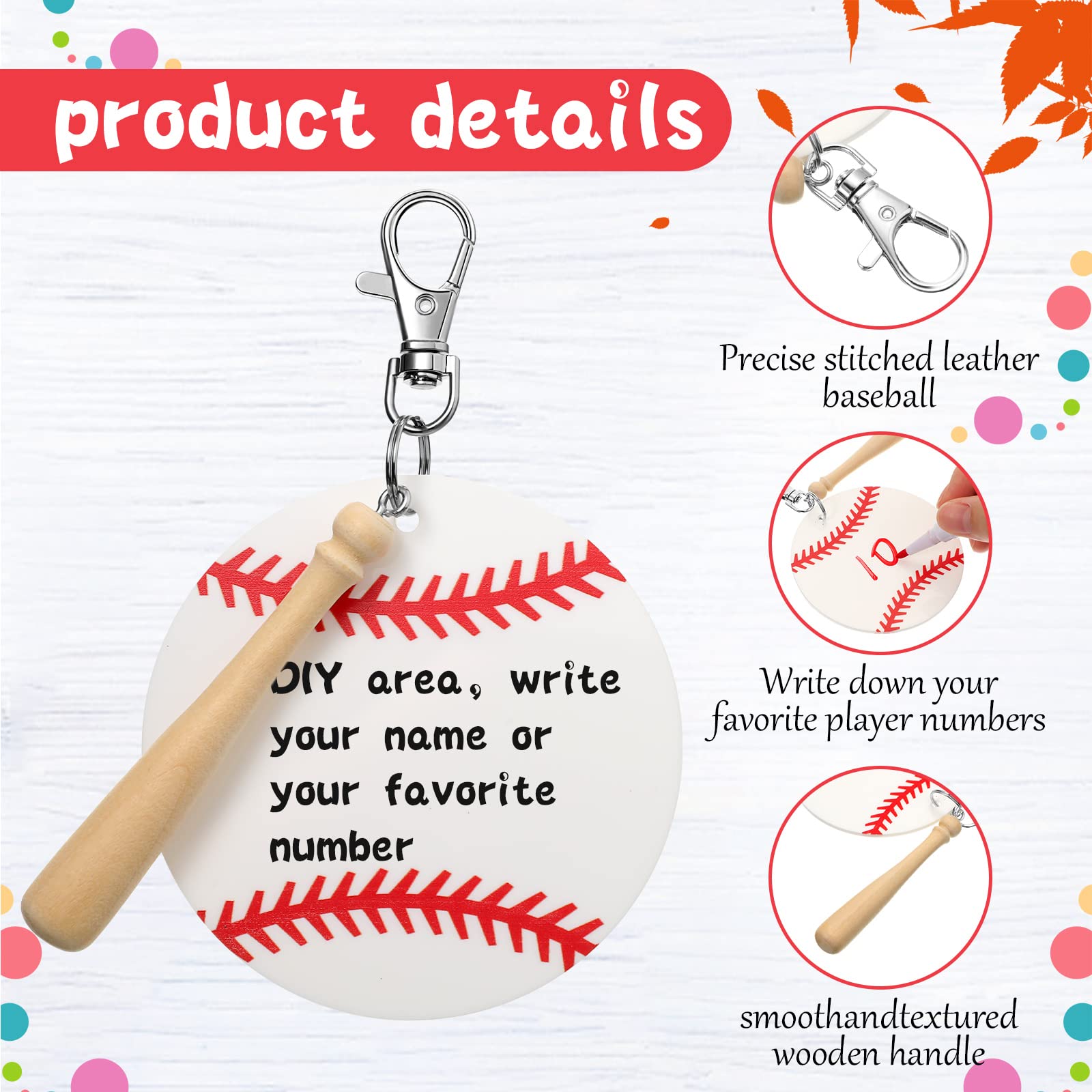 Cunno 36-Piece Acrylic Keychain Kit for Basketball, Baseball, Softball & Tennis - 12 Blank Acrylic Keyrings & 12 Swivel Snap Hook Keychains - Perfect for Team Sports Gifts, Fan Merchandise & Player Accessories
