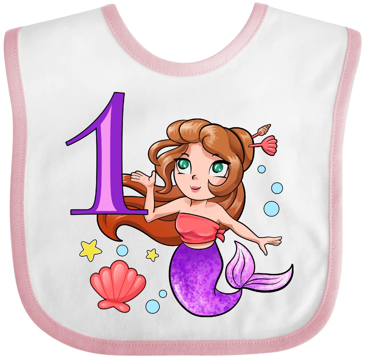 Inktastic Mermaid First Birthday Baby Bib - Purple Tail for Girls, Cute & Soft Cotton Drool Bib for 1 Year Old, Perfect for Birthday Party, Photo Shoot & Everyday Use
