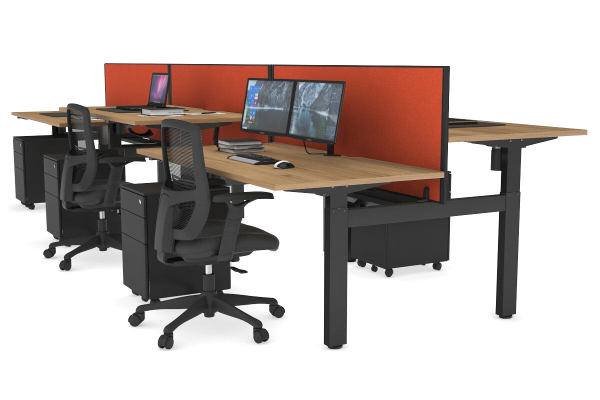 Just Right Height Adjustable 6-Person H Bench Workstation - Black Frame [1600L x 800W with Cable Management] - Perfect for Office, Coworking Spaces & Home Offices