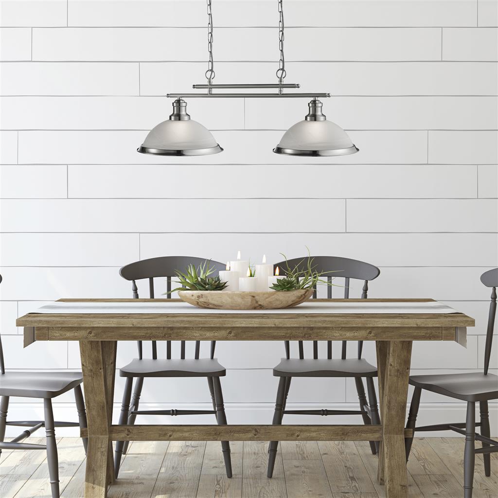Bistro 2/3Lt Kitchen Light Fixture - Satin Silver/Antique Brass Finish - Modern Pendant Lighting for Dining Room, Island, Bar & Restaurant Decor