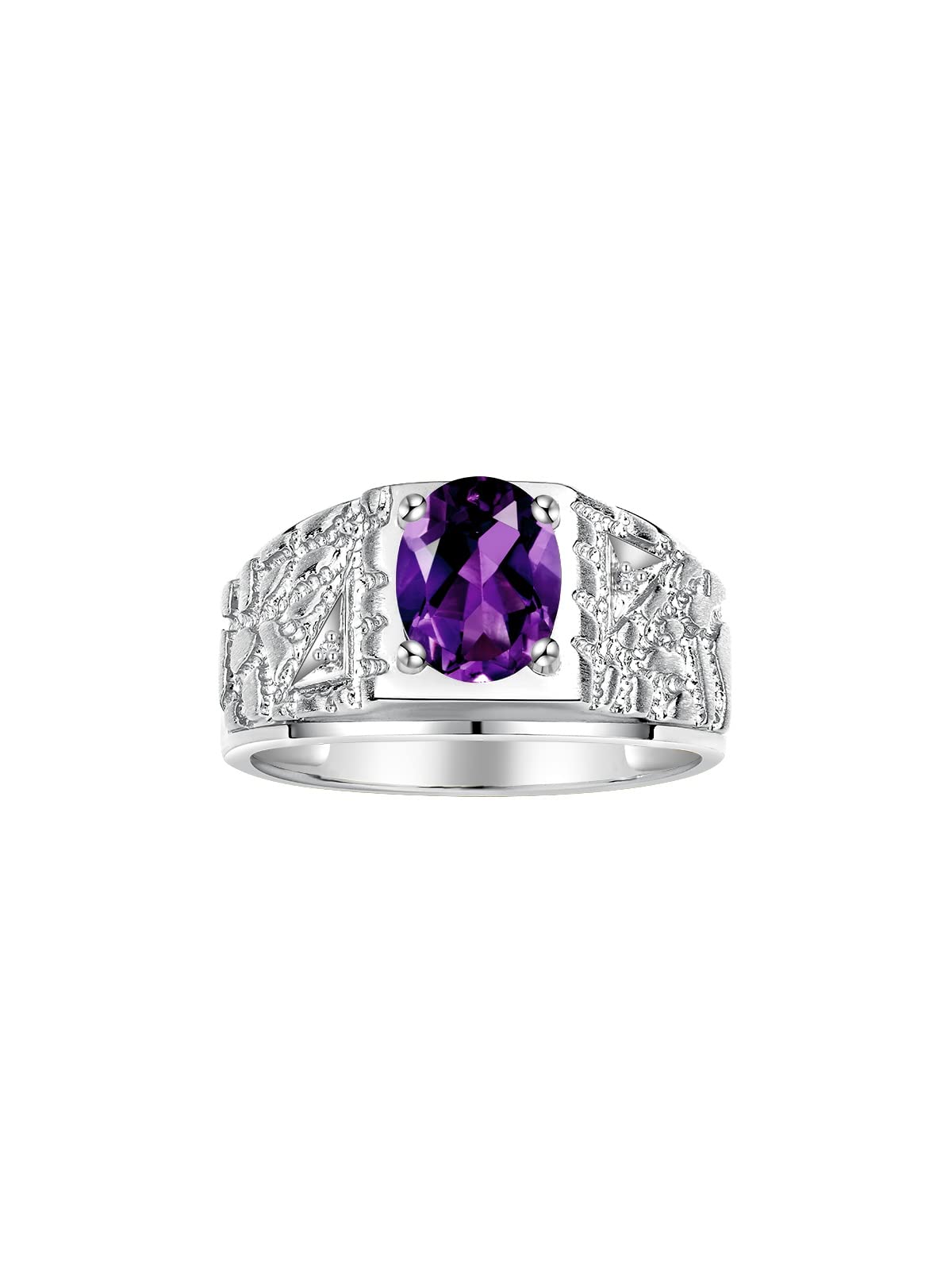 Rylos Men's Designer Nugget Ring: 9X7MM Oval Gemstone & Sparkling Diamond Birthstone Ring in Sterling Silver (Sizes 8-13) – Perfect for Gifts, Weddings & Everyday Wear | Stylish Men's Jewelry