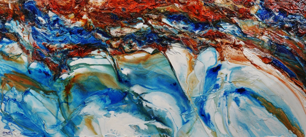 Coastal Heart 270cm x 120cm Blue Orange White Textured Abstract Canvas Art - Perfect for Living Room, Bedroom & Office Wall Decor