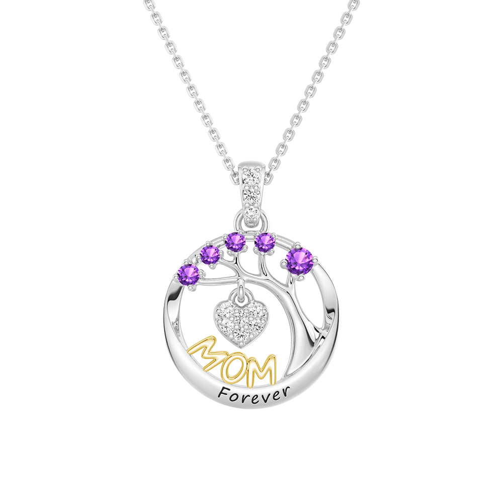 Personalized Birthstone Mom Necklace - Forever Tree of Life Pendant with Heart Charm | Meaningful Gift for Mother's Day, Birthday & Anniversary | Jewelry for Women