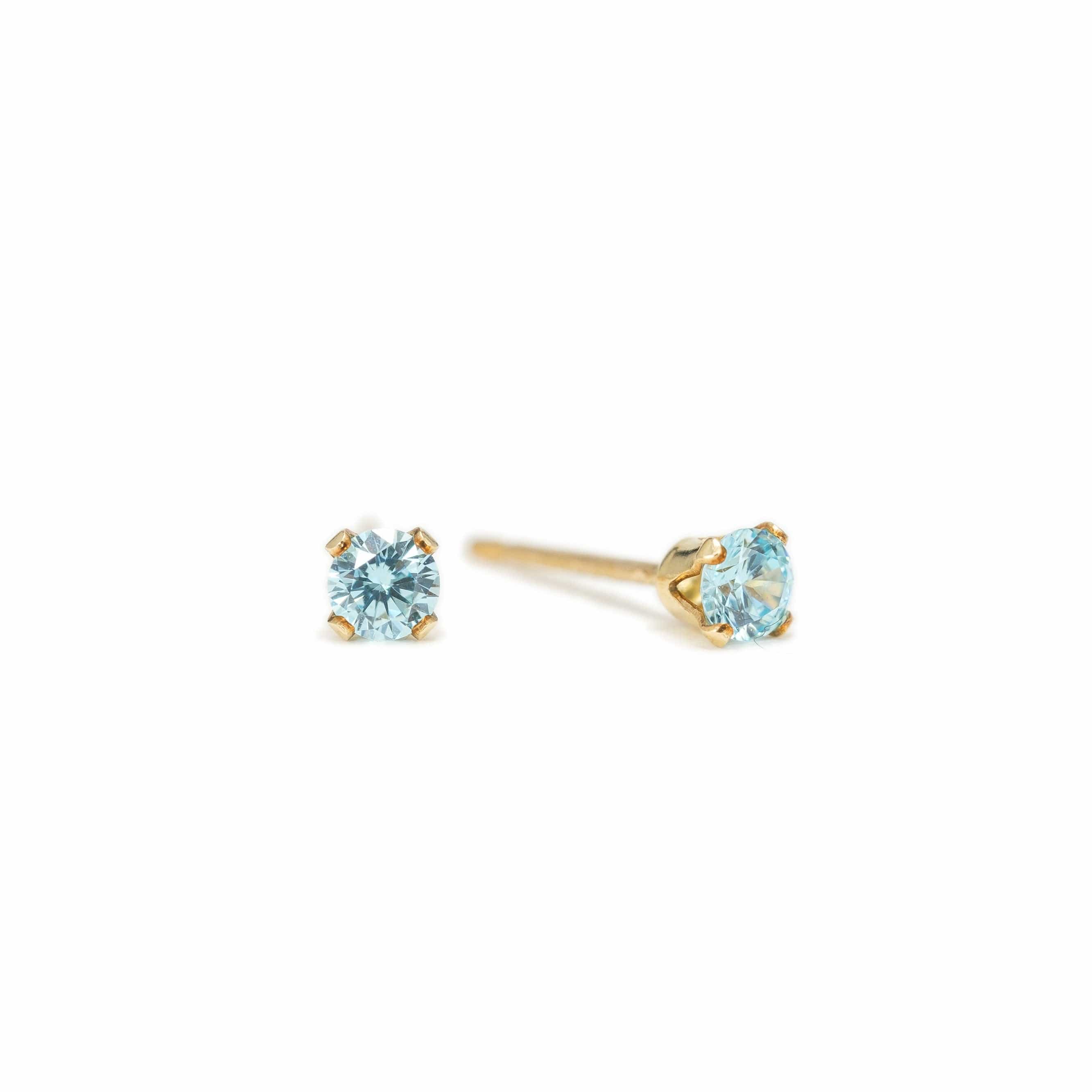 March Birthstone Gold Filled Stud Earrings for Women - Aquamarine Gemstone Jewelry Gift for Birthday, Anniversary & Special Occasions