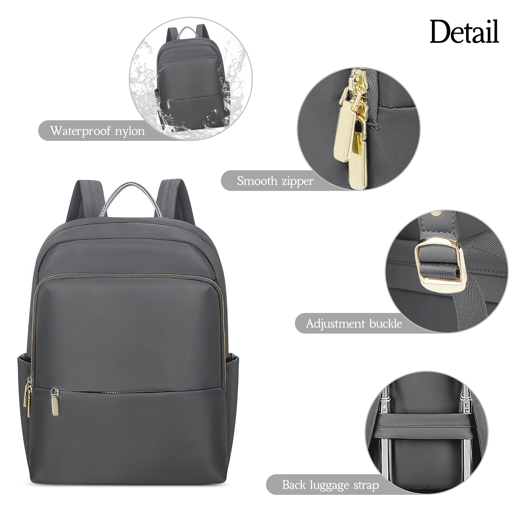 DEEVORCA Women's Fashion Backpack - Waterproof Nylon Laptop Backpack for Work & Travel, Fits 14 Inch Laptop, Casual Daypack with Shoulder Straps, Business & Shopping Handbag in Gray - Perfect for Office Commute, College Campus & Weekend Getaways