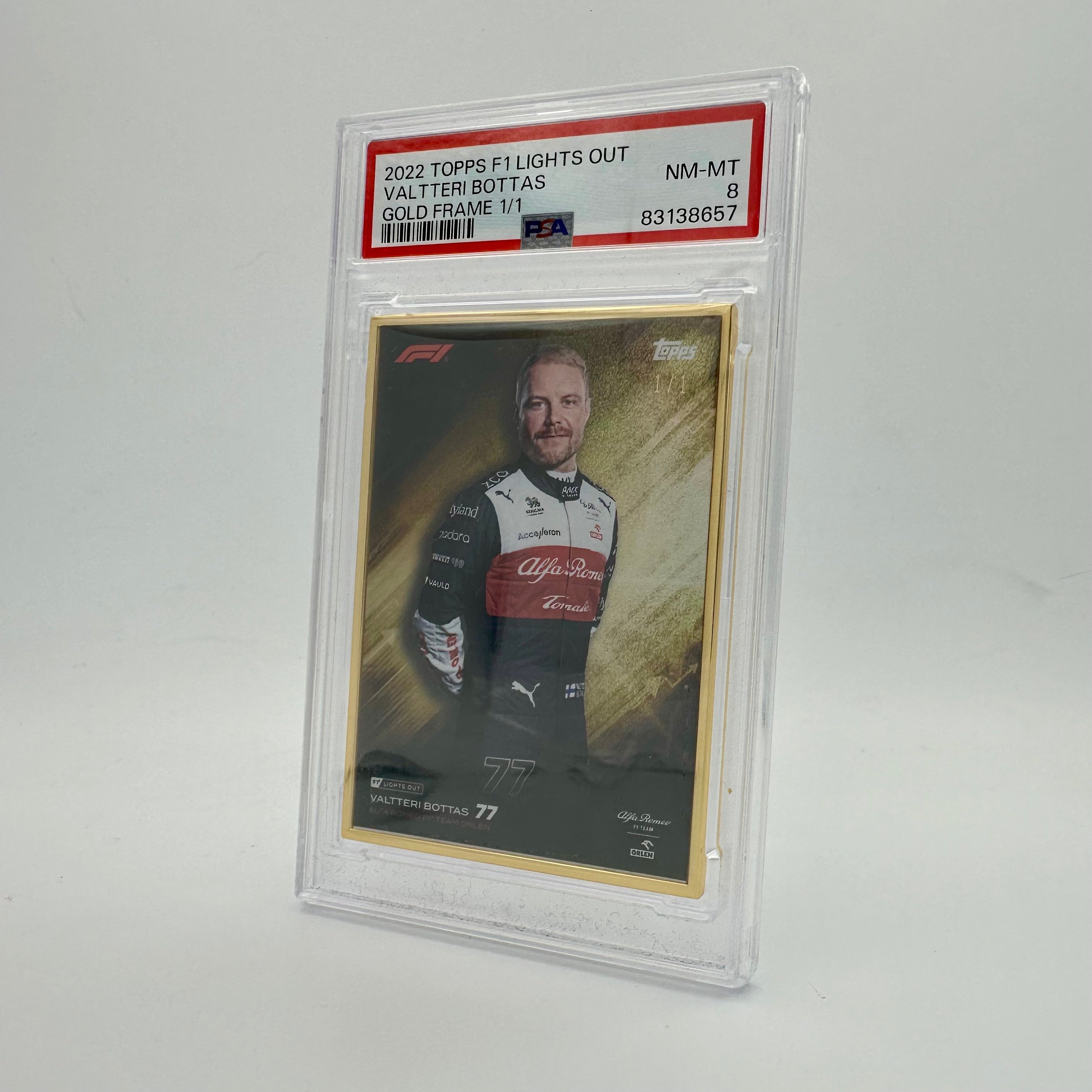 2022 Valtteri Bottas F1 Driver Gold Frame Collectible Card PSA 8 - Perfect for Motorsport Memorabilia Displays & Racing Fan Collections