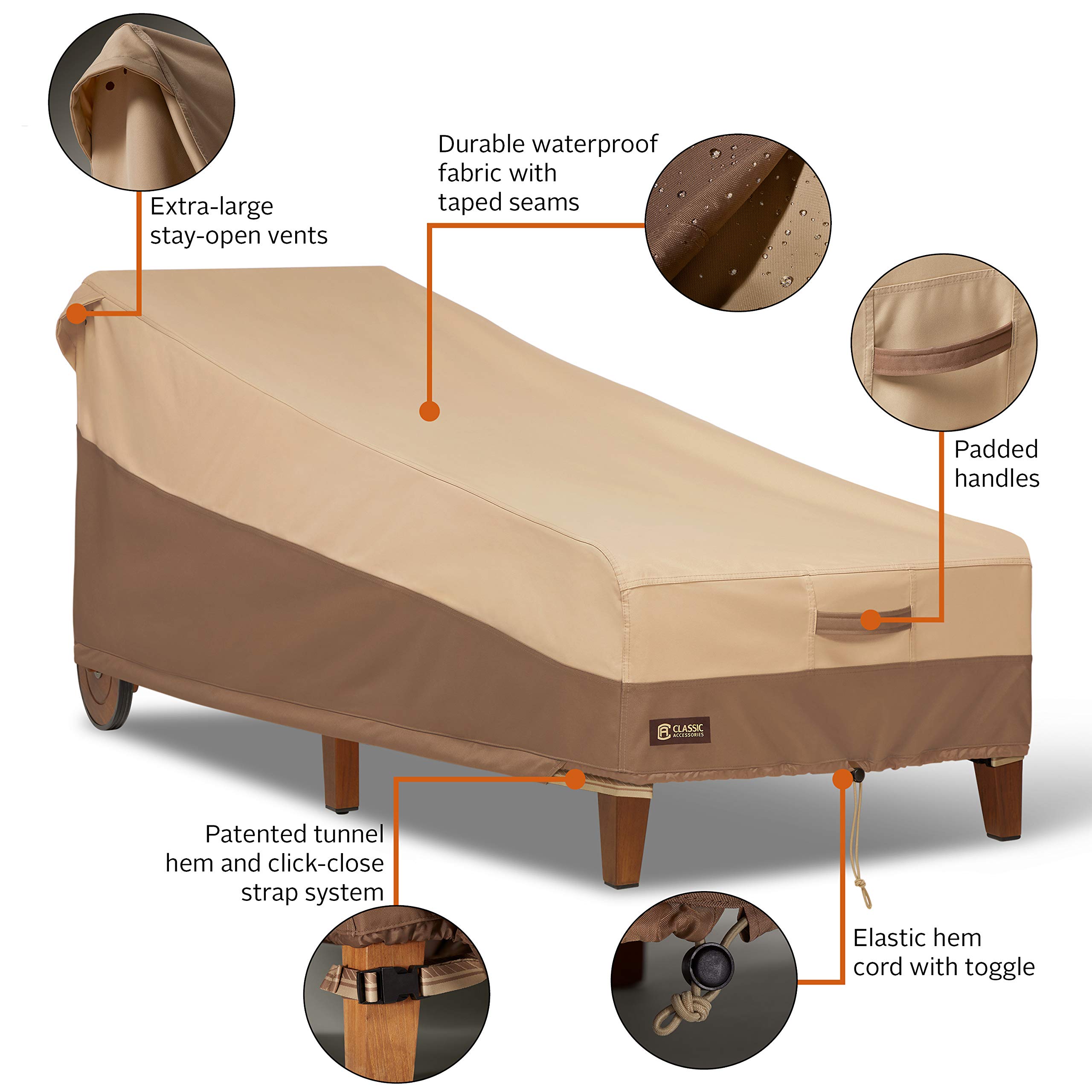 Classic Accessories Veranda's Best Waterproof Patio Chaise Lounge Cover, 86 x 34 x 30 Inch - Durable Outdoor Furniture Protection for Poolside, Garden, and Patio Use