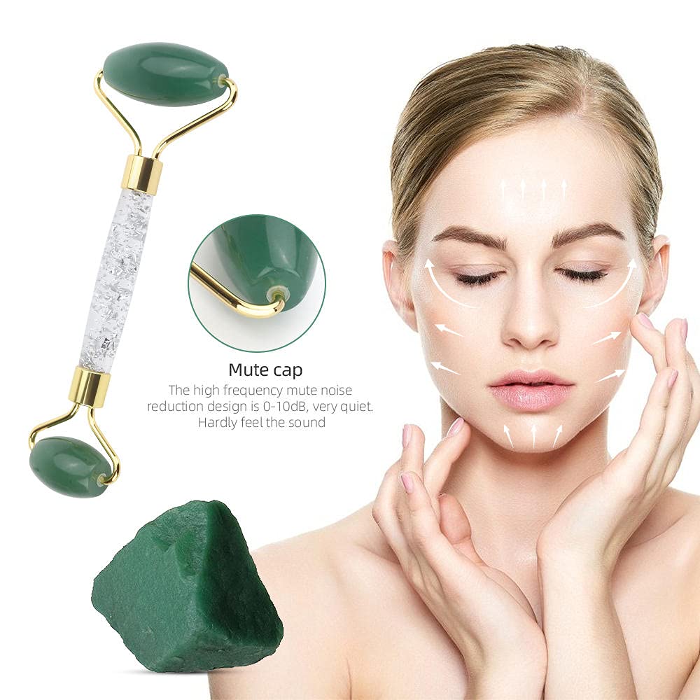 Natural Jade Gua Sha Stone & Face Roller Set - Pink, White, Green Massage Tools for Face & Body Care, Skin Rejuvenation, Slimming - Perfect for Home Spa, Self-Care Routine & Beauty Therapy (White Box)