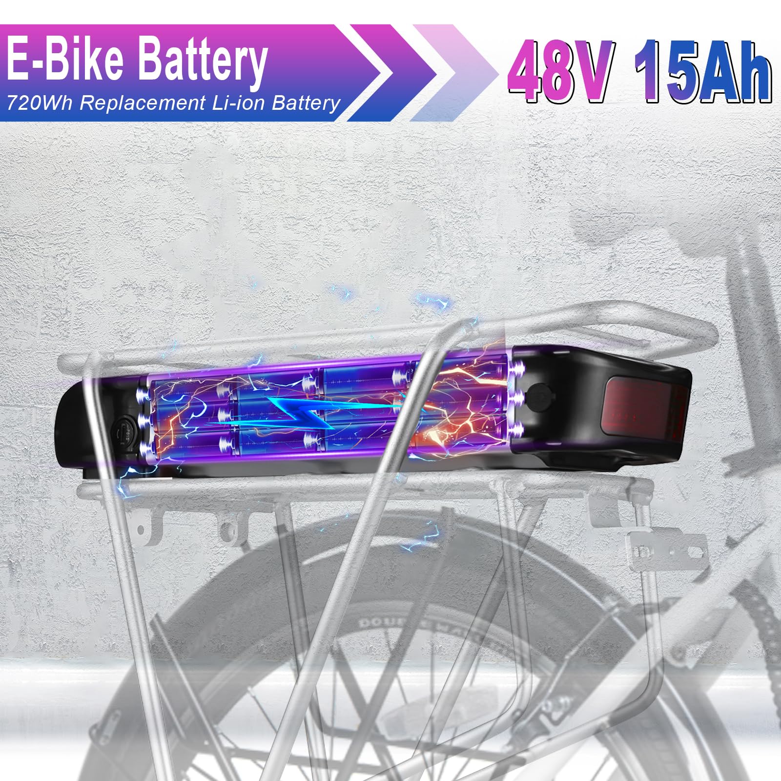 36V 48V 10AH 15AH 20AH Lithium Battery Pack with Charger for E-Bike - Compatible with 250W 500W 750W Electric Mountain Bikes & Commuter Bikes - Rear Rack Battery for Long-Distance Cycling & Outdoor Adventures