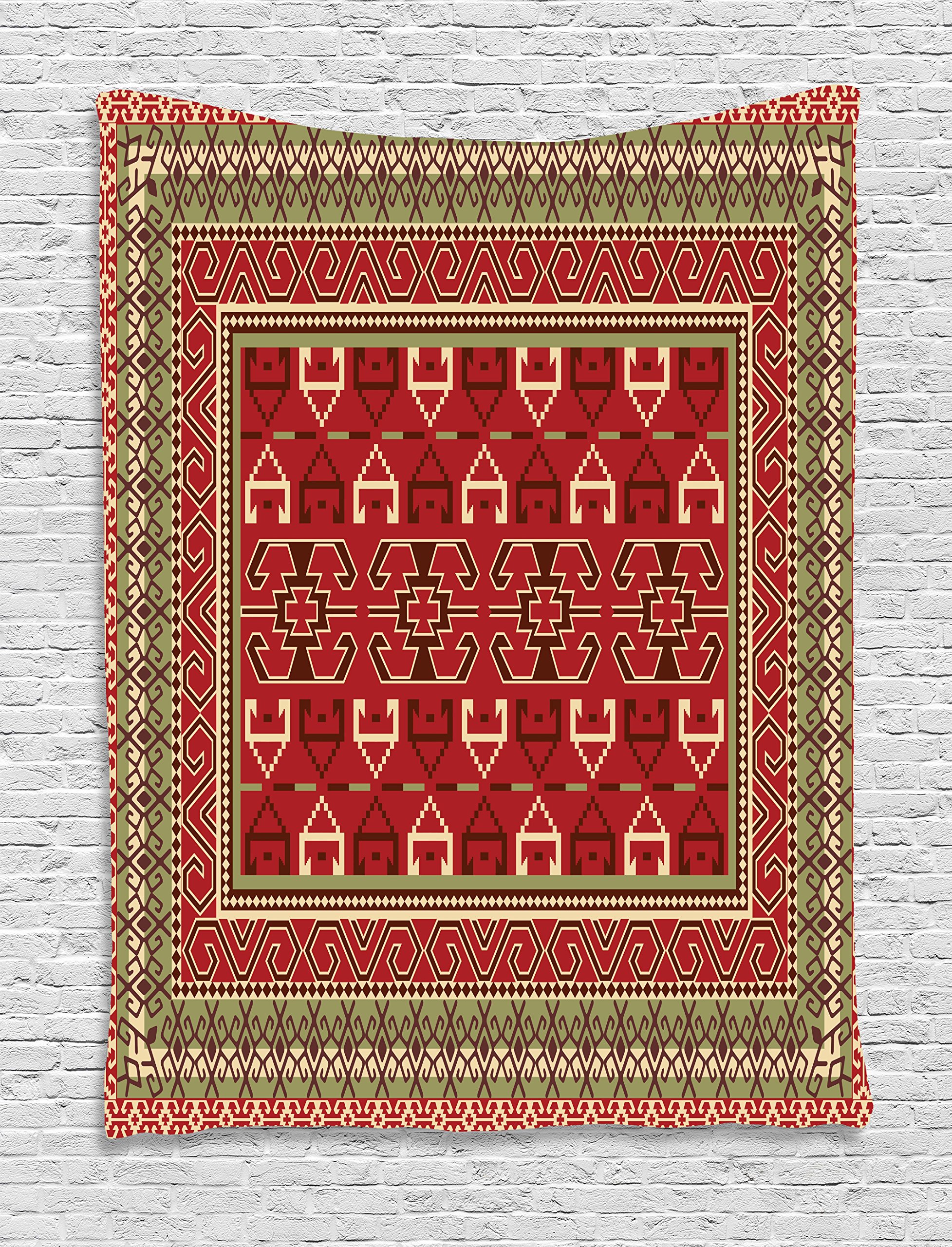 Ambesonne Turkish Pattern Tapestry - Ottoman Inspired Abstract Wall Art with Rectangular Frames in Pistachio Green & Brown | 60x80 Inch Bohemian Decor for Bedroom, Living Room, Dorm | Perfect for Meditation Spaces & Cozy Home Aesthetics
