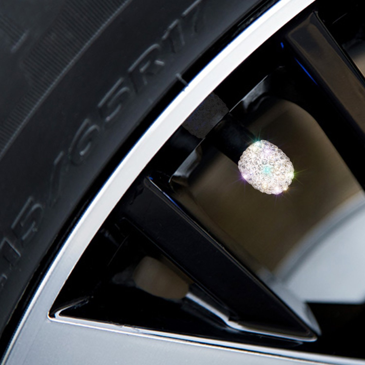 SAVORI 4 Pack Handmade Crystal Rhinestone Tire Valve Caps - Elegant White Dustproof Car Accessories for Wheels, Perfect for Luxury Vehicles & Gift Giving