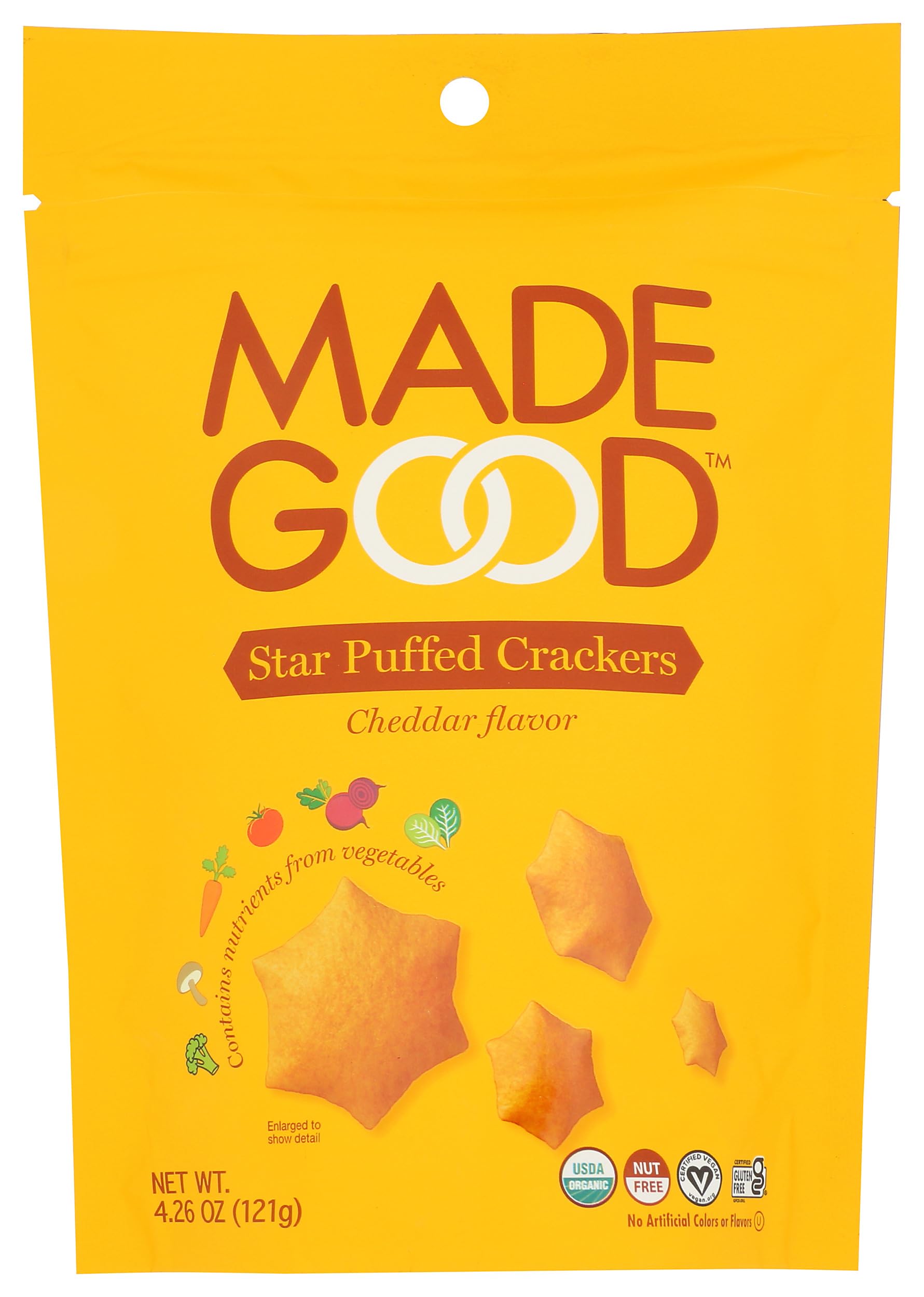 Organic MadeGood Cheddar Star Puffed Crackers - 4.26oz Pouch, Gluten-Free Kids Snacks, Vegan & School-Safe - Perfect for Lunchboxes, After-School Treats & On-the-Go Healthy Snacking