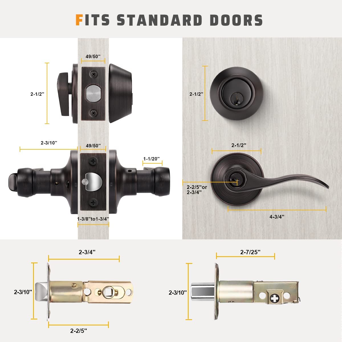 KNOBWELL 5-Pack Single Cylinder Deadbolt & Entry Door Lever Lock Set - Oil Rubbed Bronze Finish, Keyed Alike (Same Keys) | Secure Your Home, Office & Rental Properties with Matching Lock System